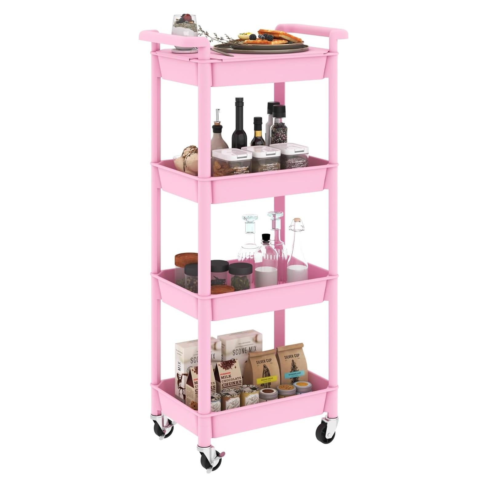 Carro organizador rodante Steehoom 4 niveles rosa con tapa