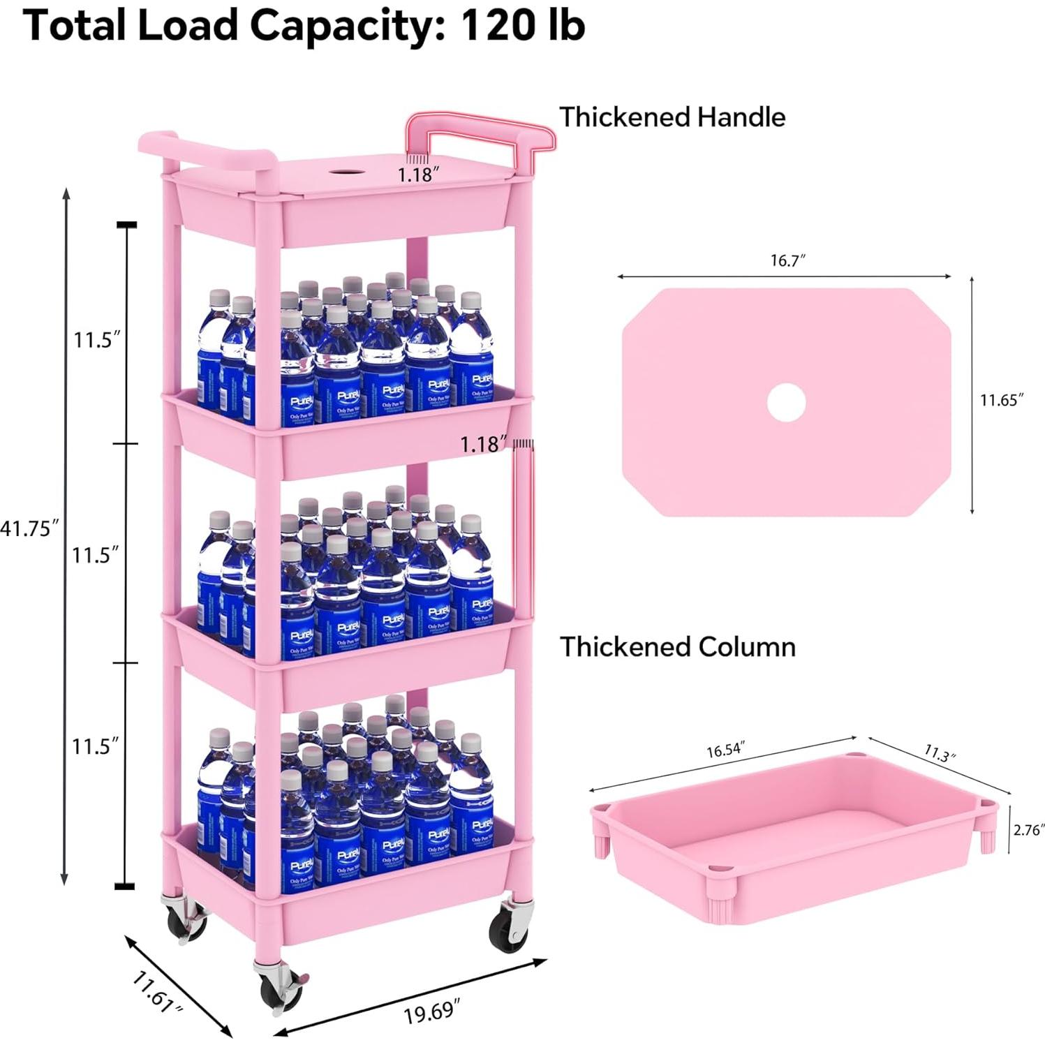 Carro organizador rodante Steehoom 4 niveles rosa con tapa