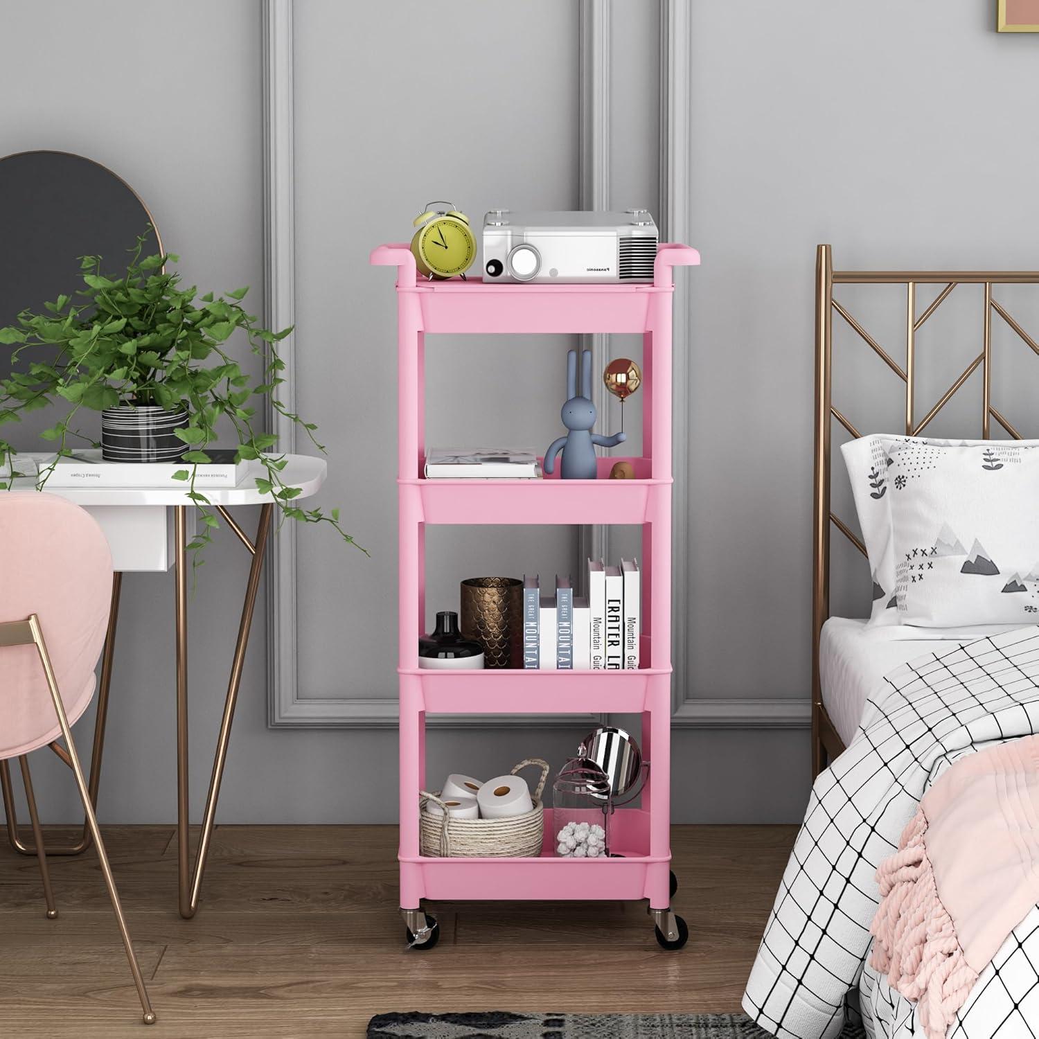 Carro organizador rodante Steehoom 4 niveles rosa con tapa