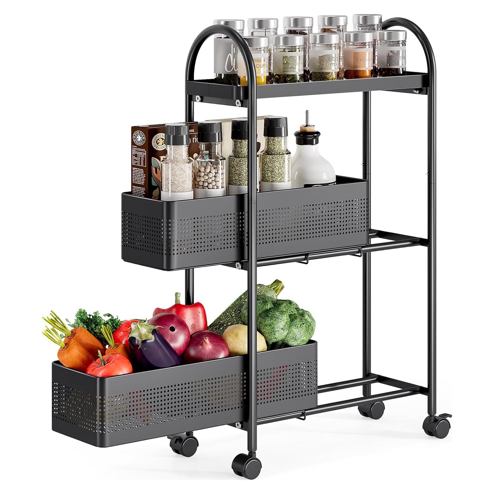 Carro de Almacenamiento Rodante KINGRACK 3 Niveles Negro