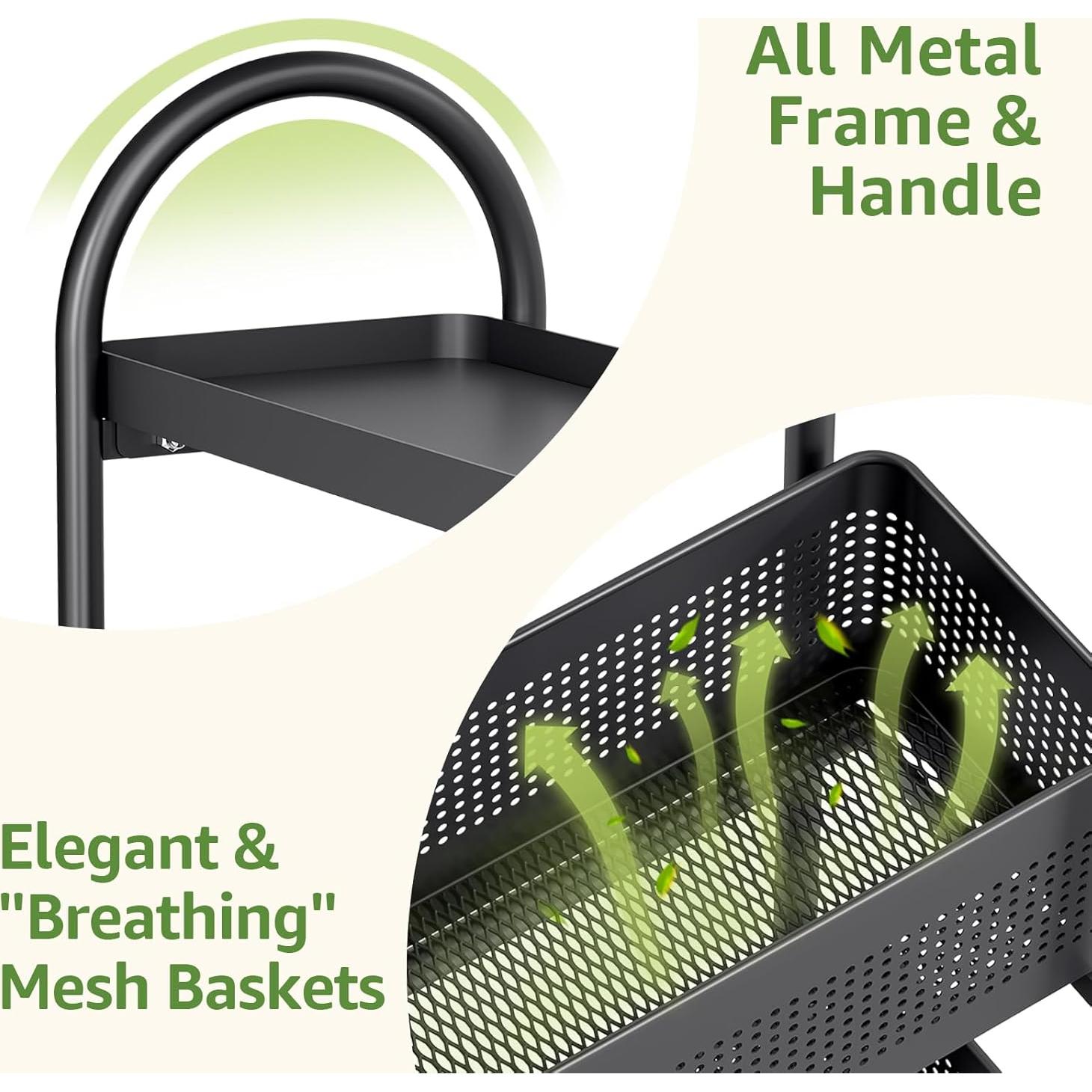 Carro de Almacenamiento Rodante KINGRACK 3 Niveles Negro