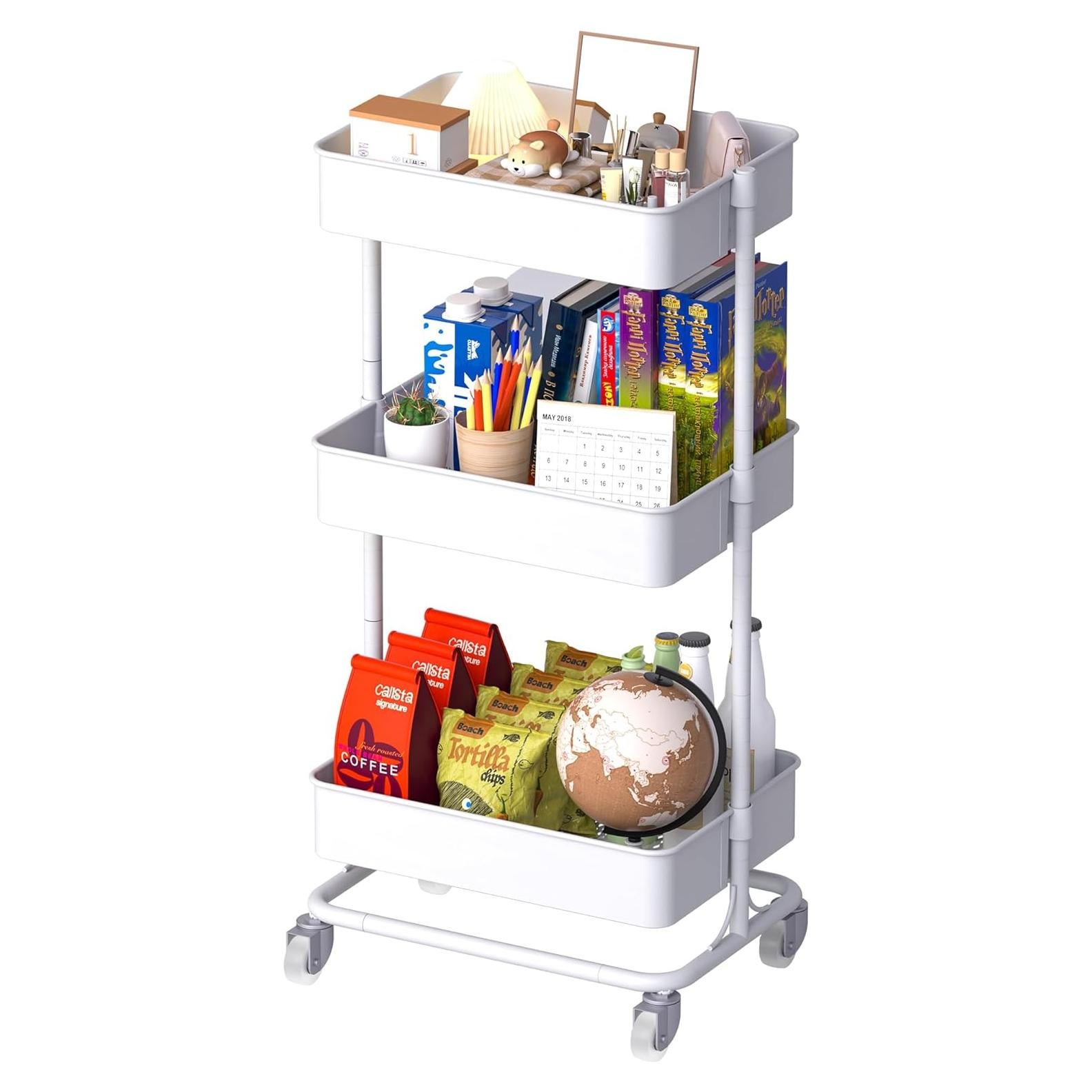 Carro Rodante de Metal TECBOT 3 Niveles Blanco 45x31.5x89 cm