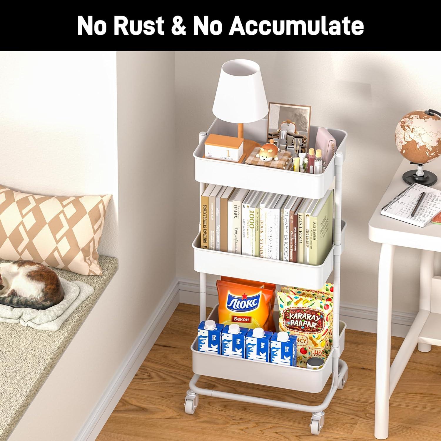 Carro Rodante de Metal TECBOT 3 Niveles Blanco 45x31.5x89 cm