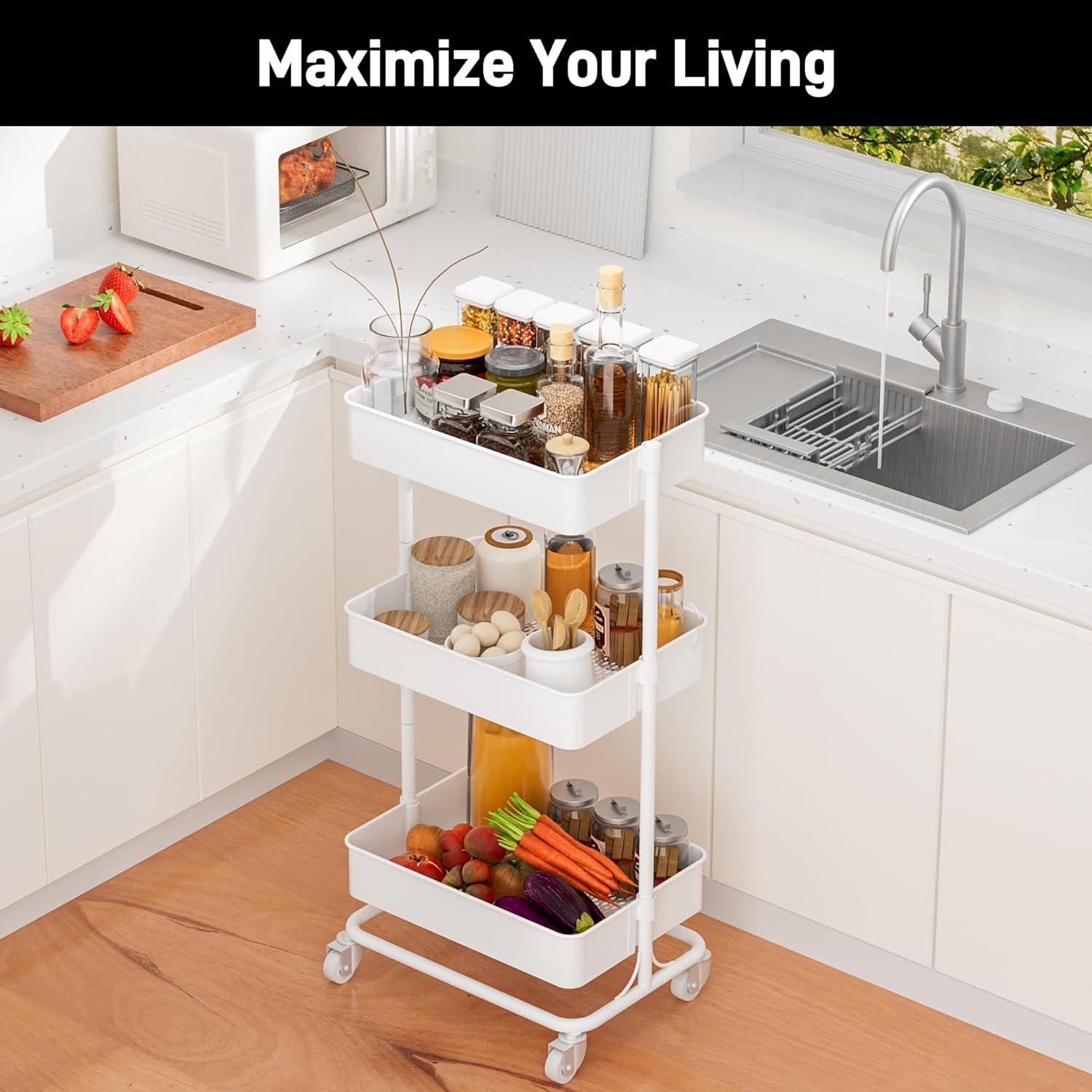 Carro Rodante de Metal TECBOT 3 Niveles Blanco 45x31.5x89 cm