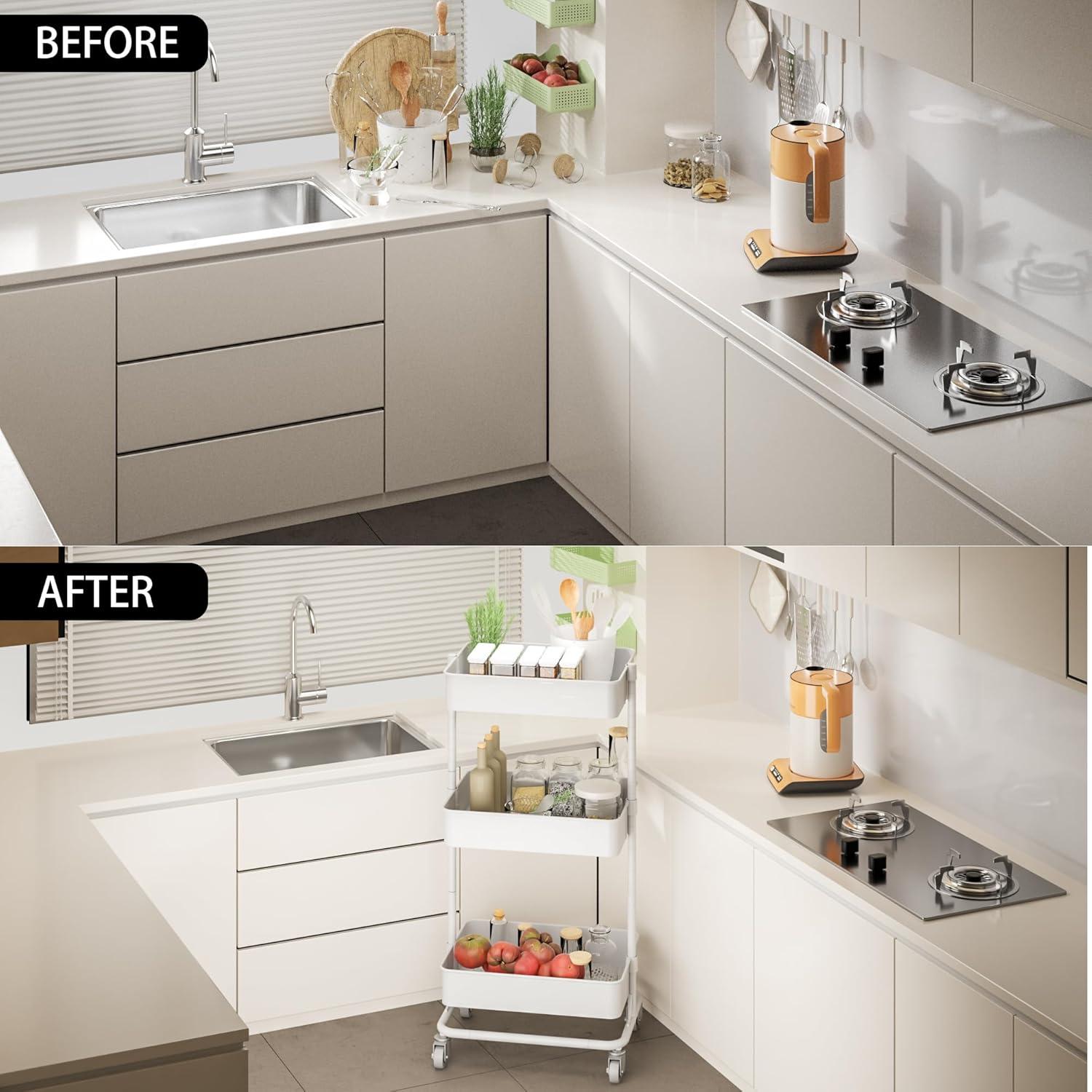 Carro Rodante de Metal TECBOT 3 Niveles Blanco 45x31.5x89 cm