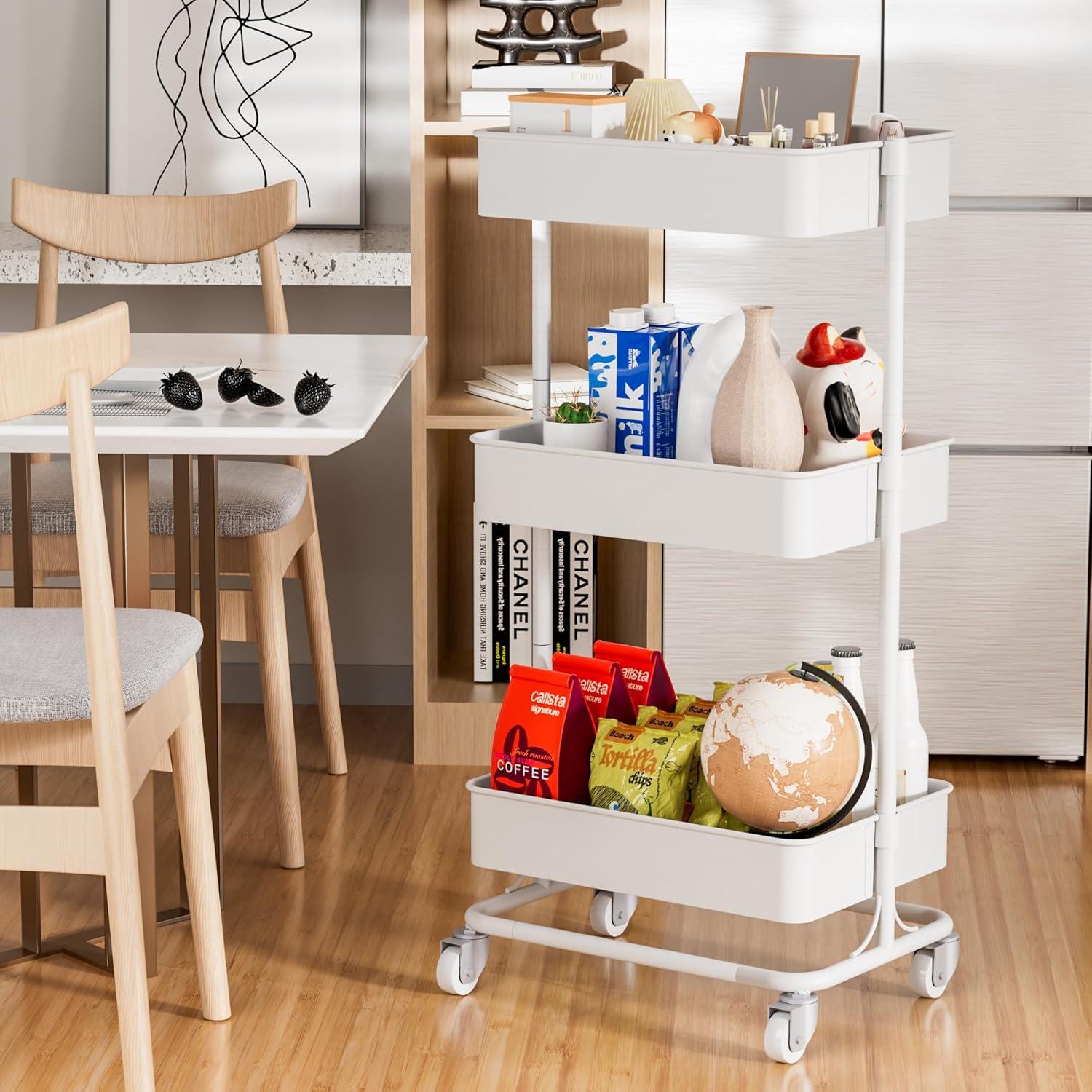 Carro Rodante de Metal TECBOT 3 Niveles Blanco 45x31.5x89 cm