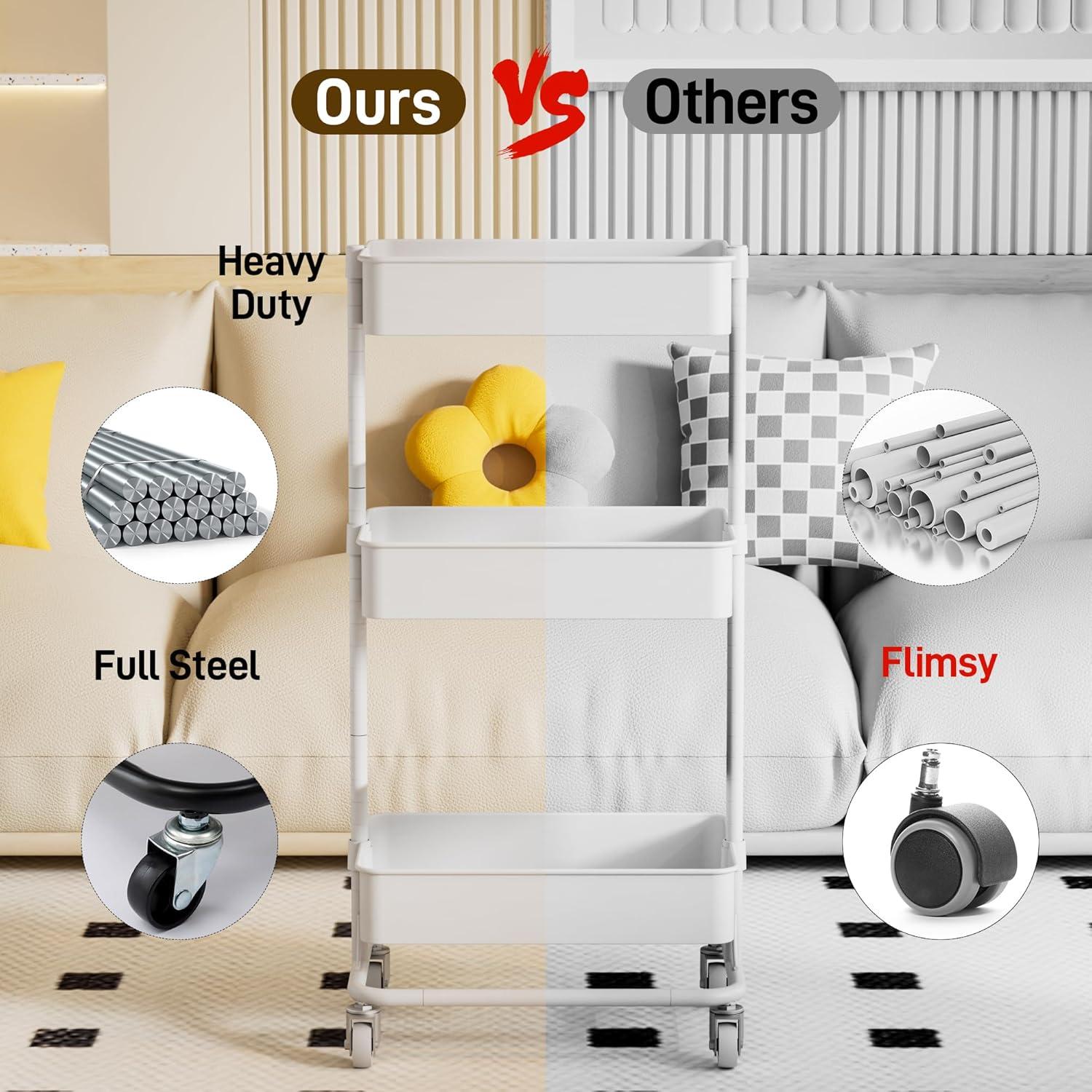 Carro Rodante de Metal TECBOT 3 Niveles Blanco 45x31.5x89 cm