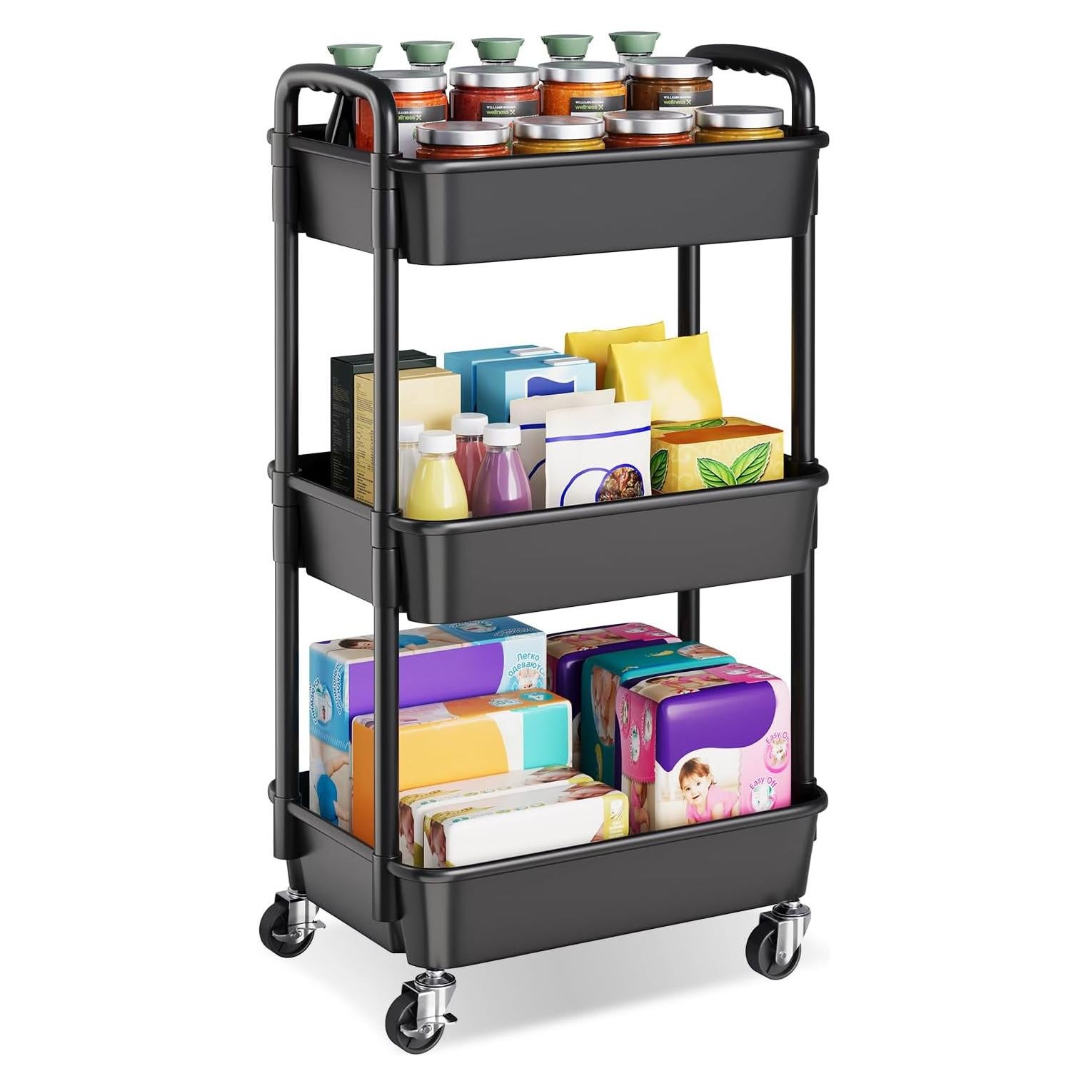 Carro Rodante de Plástico WBKATN 3 Niveles Negro Mate