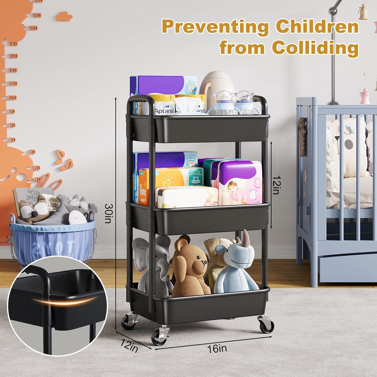 Carro Rodante de Plástico WBKATN 3 Niveles Negro Mate