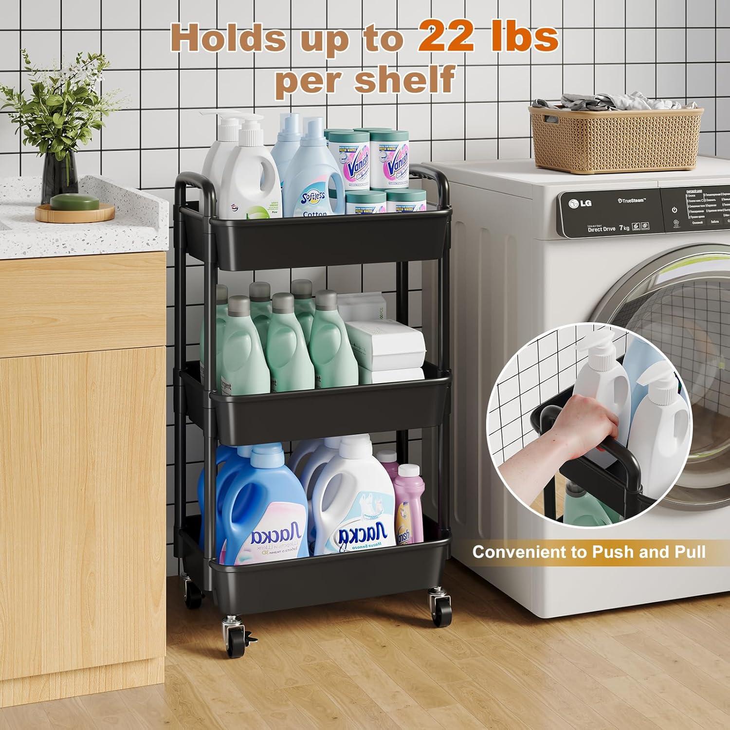 Carro Rodante de Plástico WBKATN 3 Niveles Negro Mate