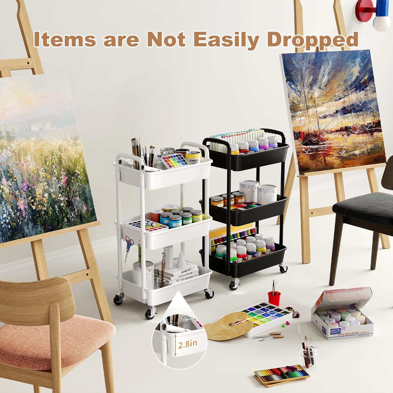 Carro Rodante de Plástico WBKATN 3 Niveles Negro Mate