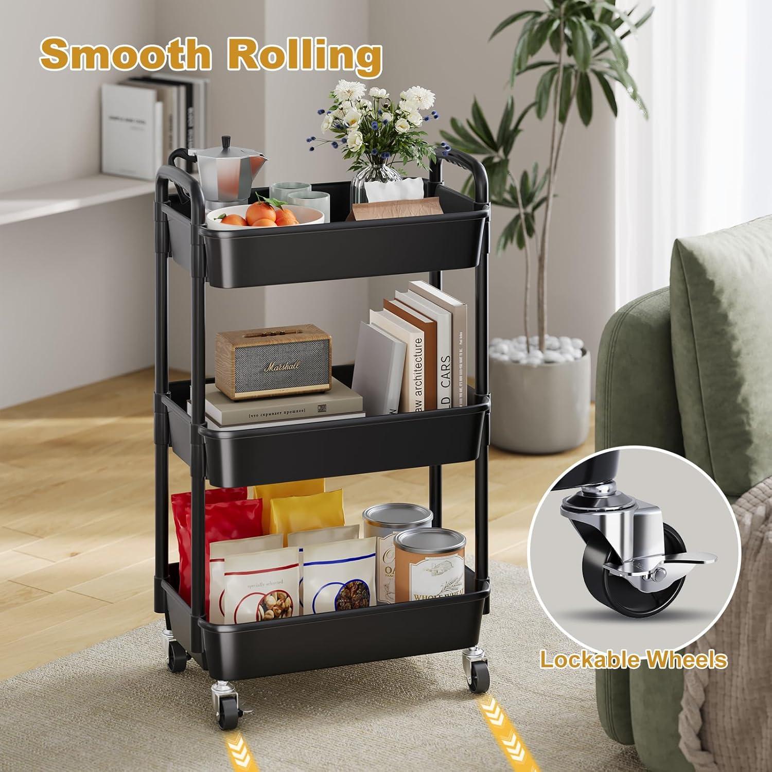 Carro Rodante de Plástico WBKATN 3 Niveles Negro Mate