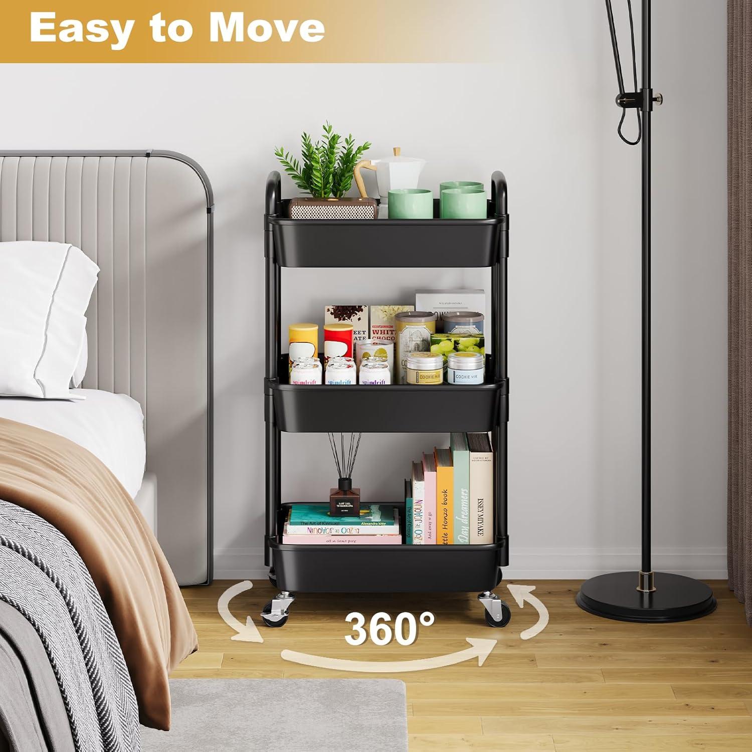 Carro Rodante de Plástico WBKATN 3 Niveles Negro Mate