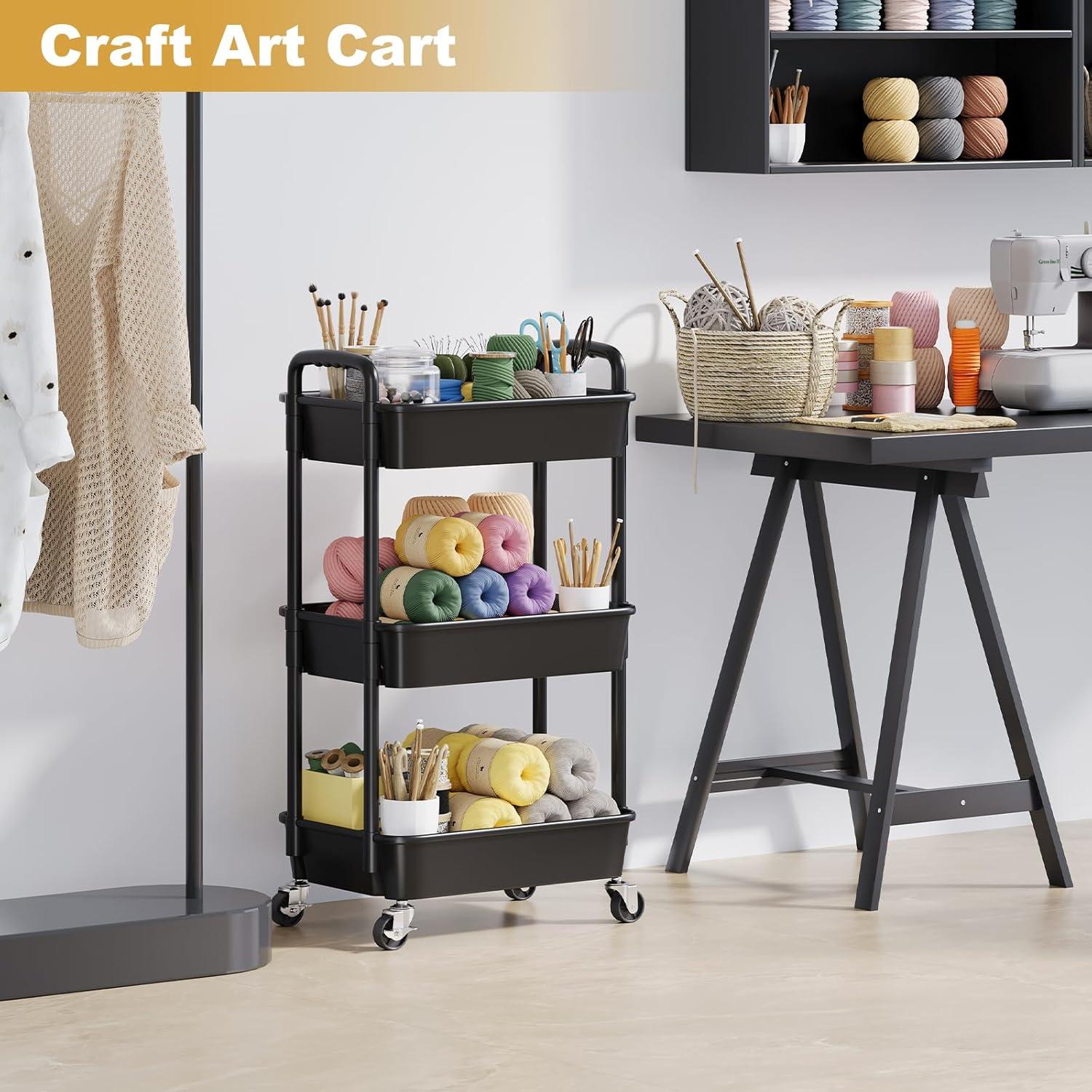 Carro Rodante de Plástico WBKATN 3 Niveles Negro Mate