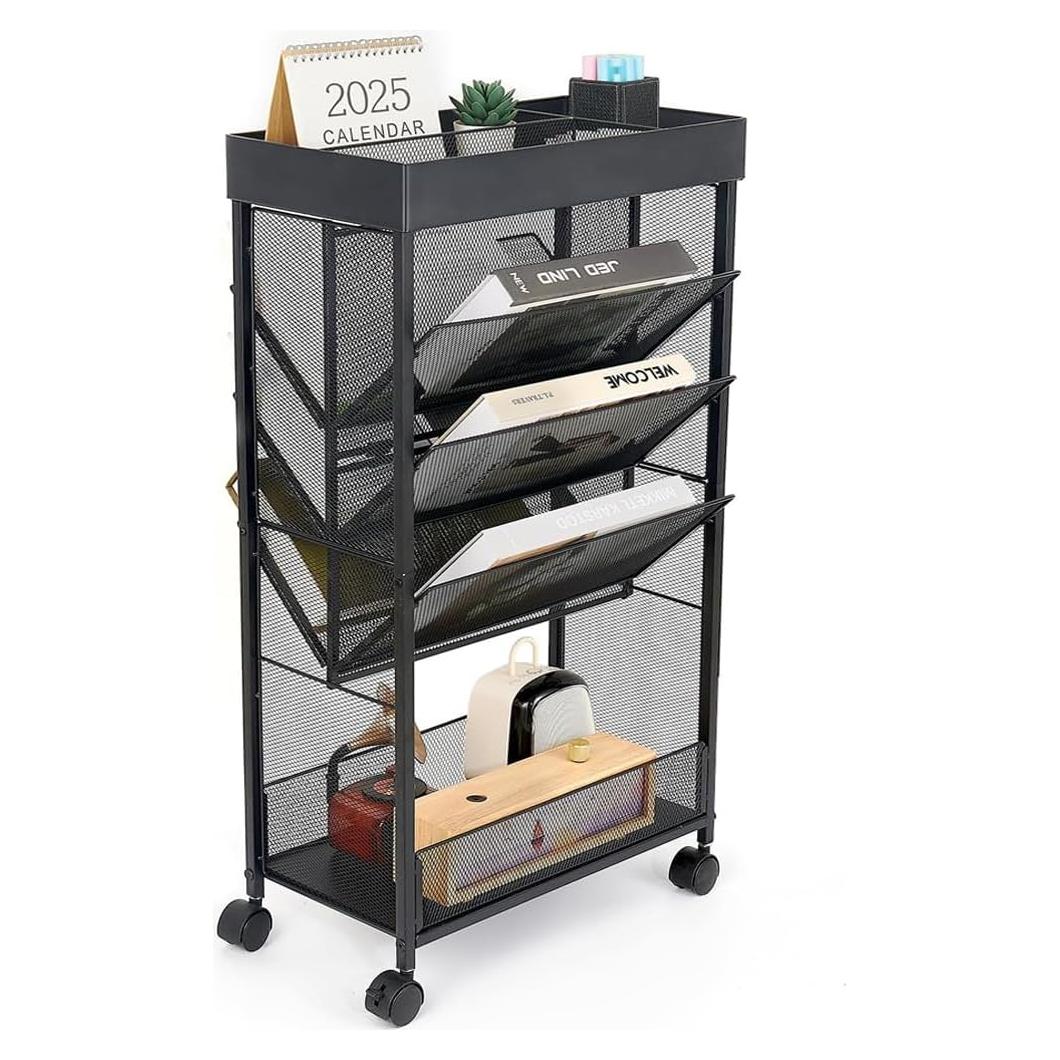 Estante Rodante de Libros Gianotter 5 Niveles Metal Negro