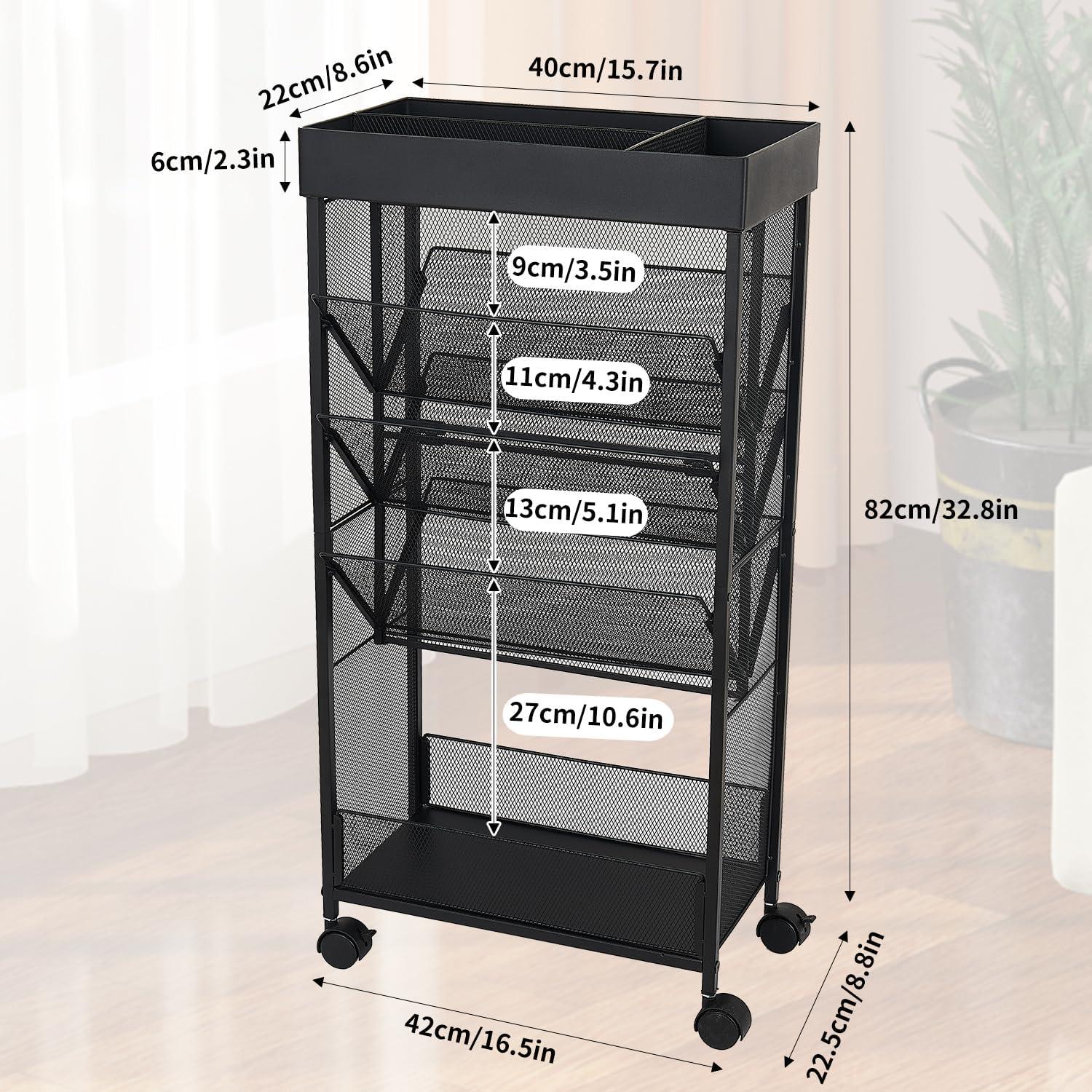 Estante Rodante de Libros Gianotter 5 Niveles Metal Negro