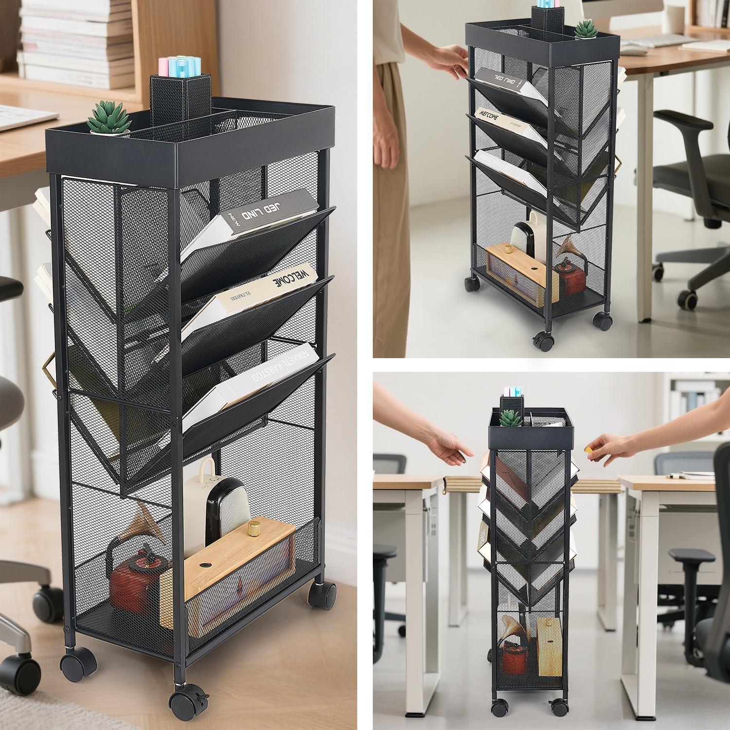 Estante Rodante de Libros Gianotter 5 Niveles Metal Negro