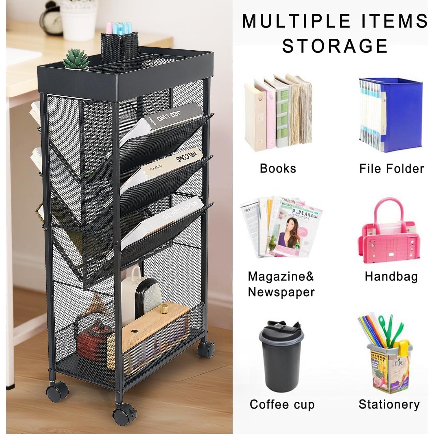 Estante Rodante de Libros Gianotter 5 Niveles Metal Negro