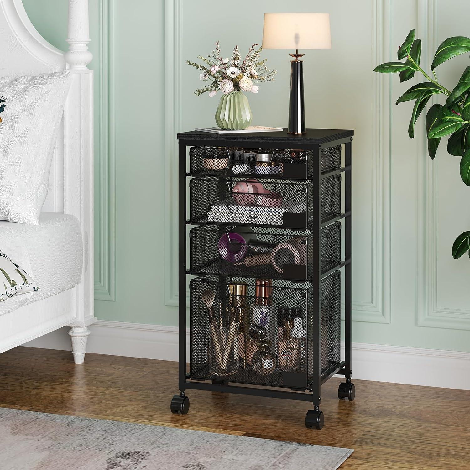 Carro de Archivos Rodante Sbanmao con 4 Cajones Negro