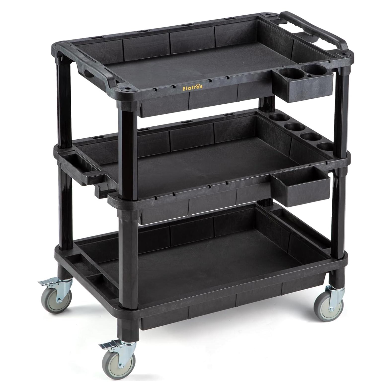 Carro de Utilidad ELAFROS 3 Estantes 82.5x46.5 cm Negro