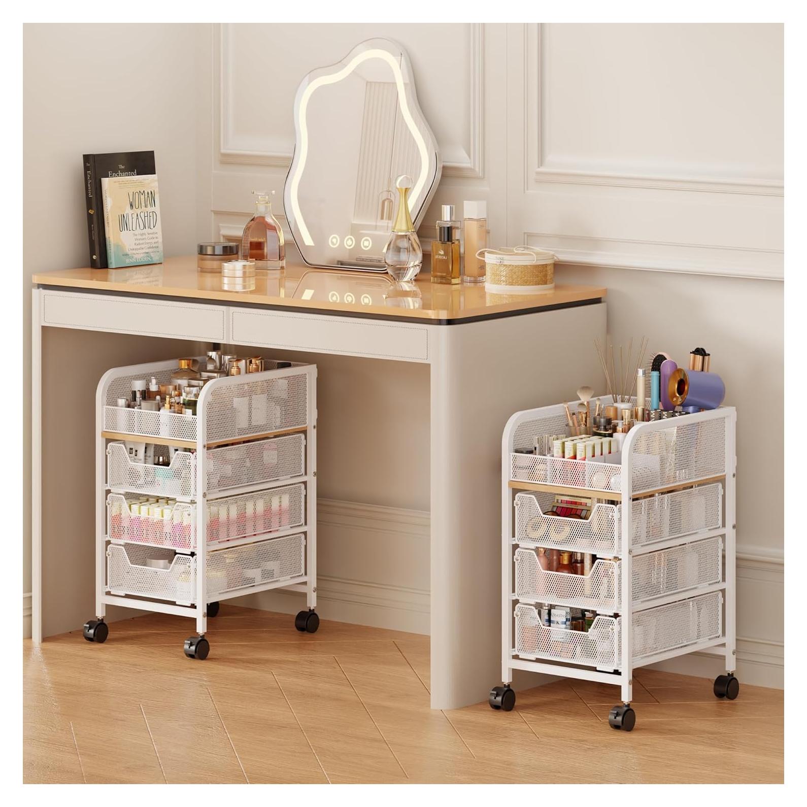 Carro Organizador de Maquillaje Jakyitvi Blanco 3 Cajones