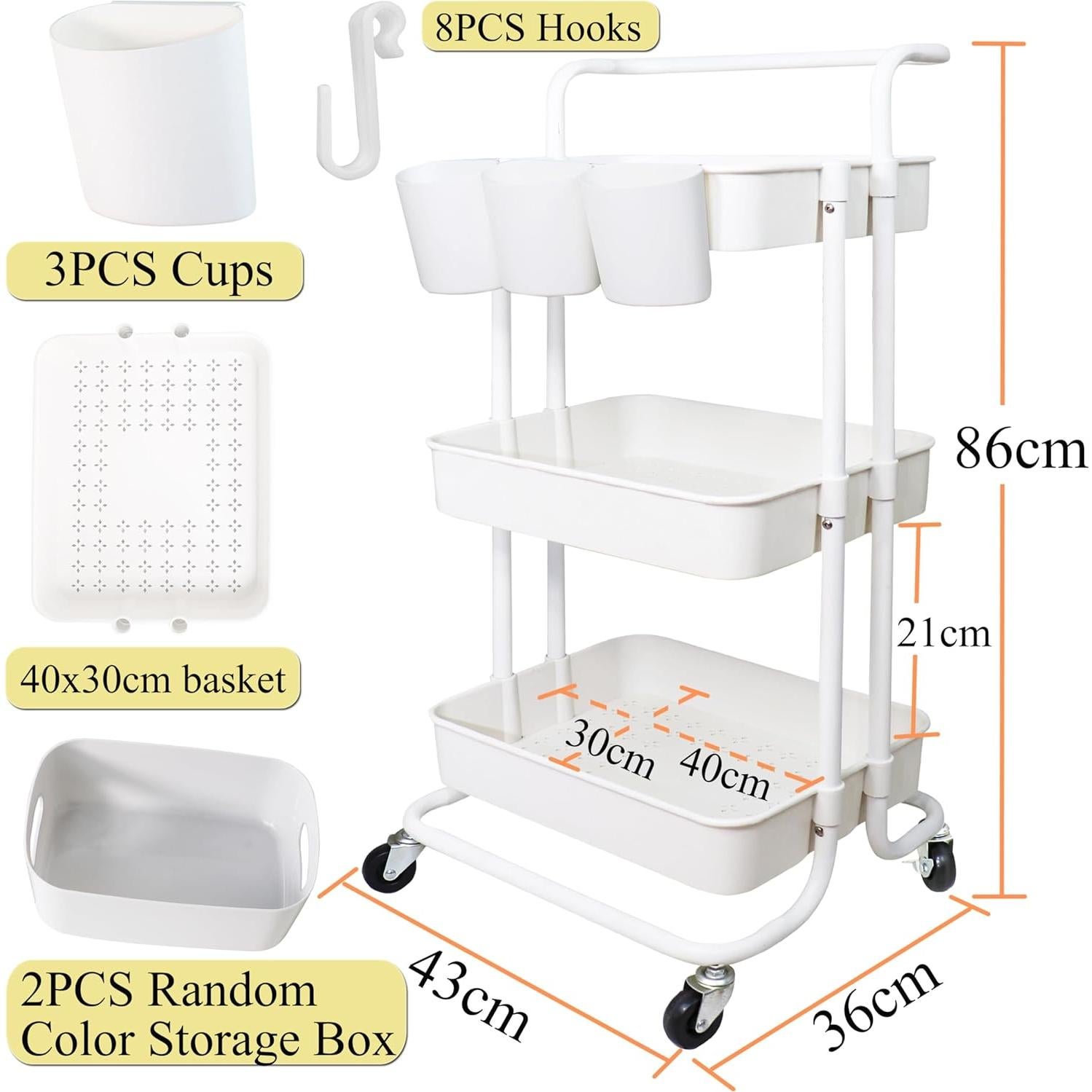 Carro Rodante de Almacenamiento Freletry 3 Niveles Blanco