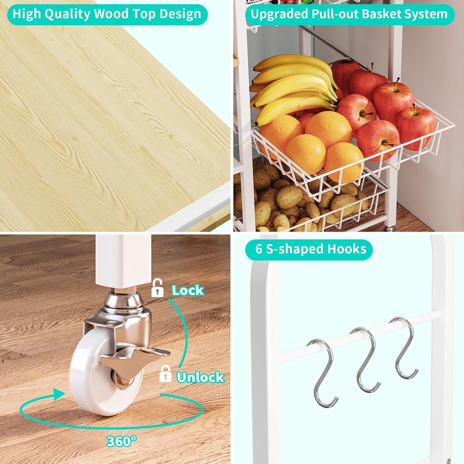 Carro de Cocina HapiRm Blanco con Ruedas y 4 Niveles