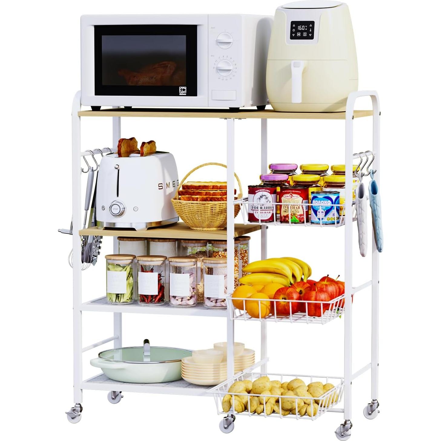 Carro de Cocina HapiRm Blanco con Ruedas y 4 Niveles