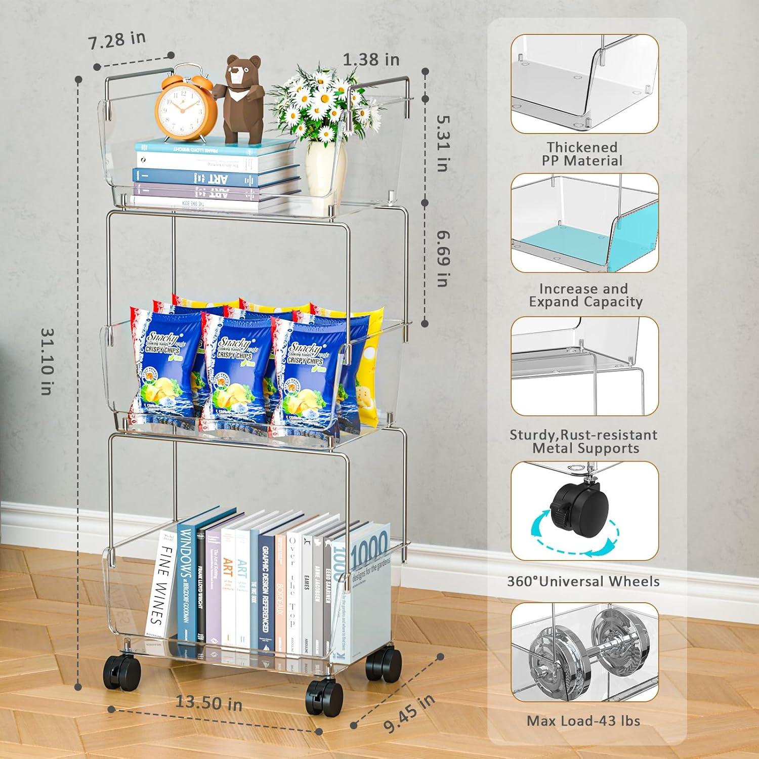 Carro de Almacenamiento Rodante FOLLOWIN 3 Niveles Transparente