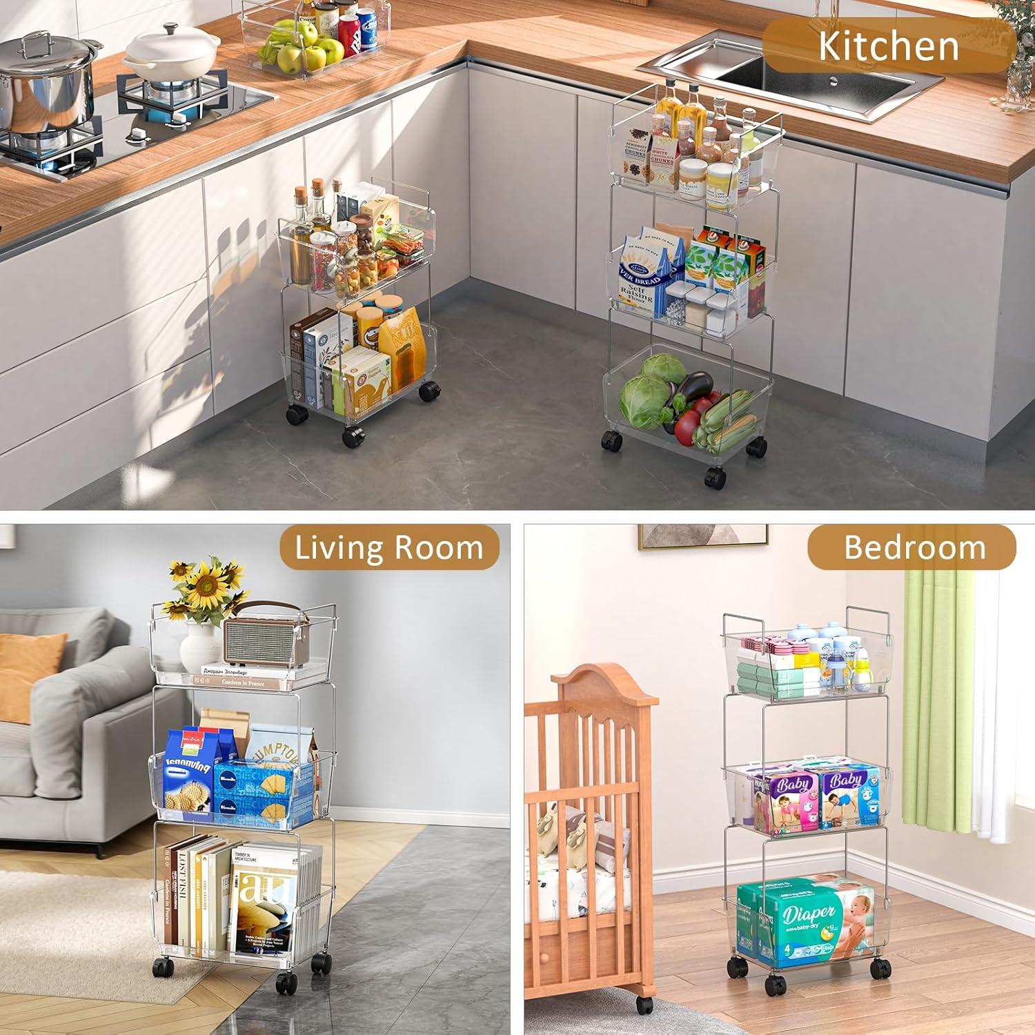 Carro de Almacenamiento Rodante FOLLOWIN 3 Niveles Transparente