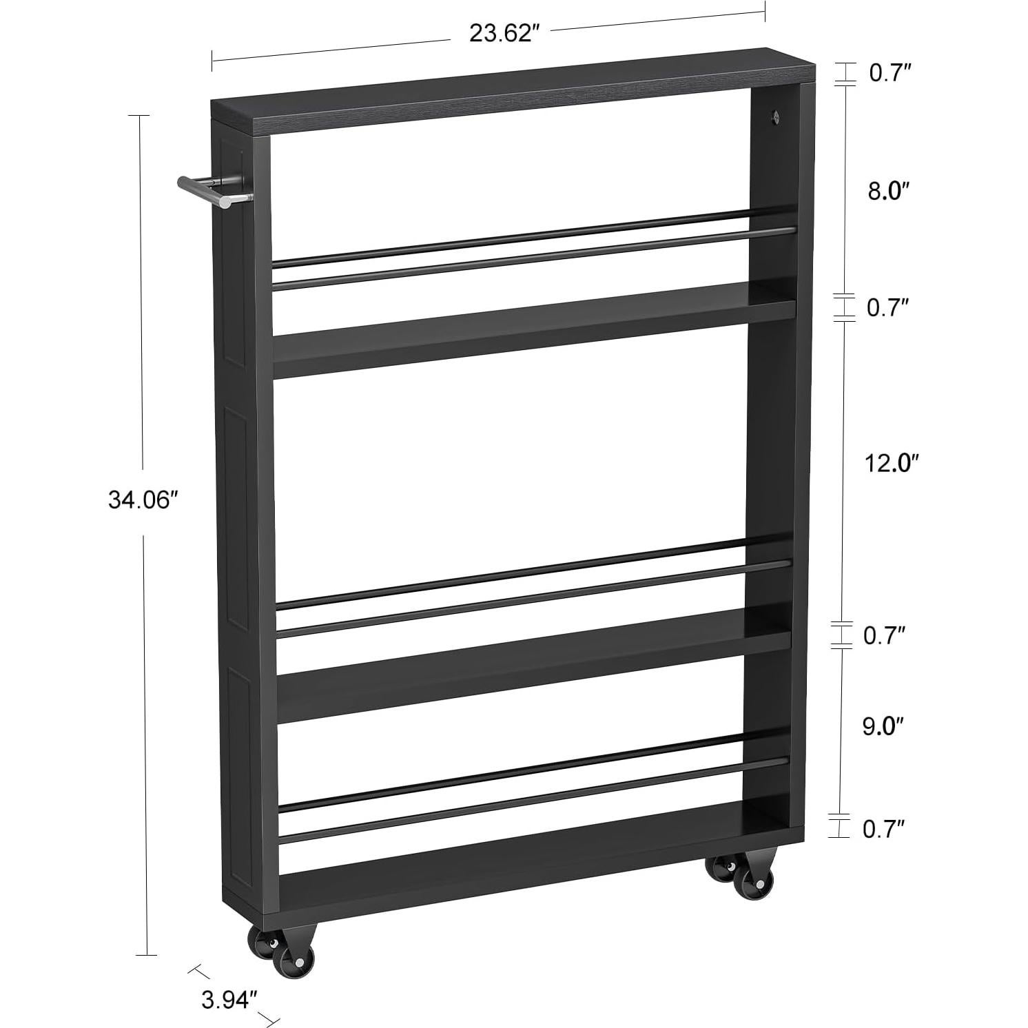Carro de Almacenamiento Rodante KLM 4 Niveles Negro