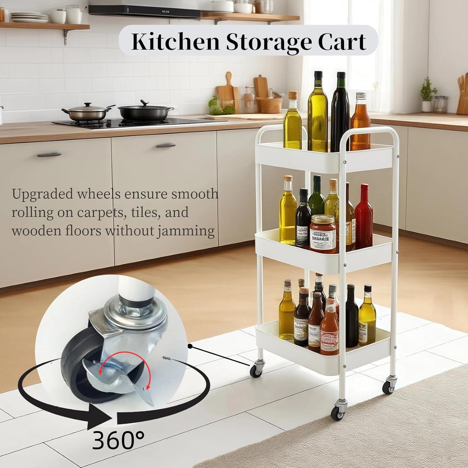 Carro rodante de metal 3 niveles LIWNYRK blanco con ruedas