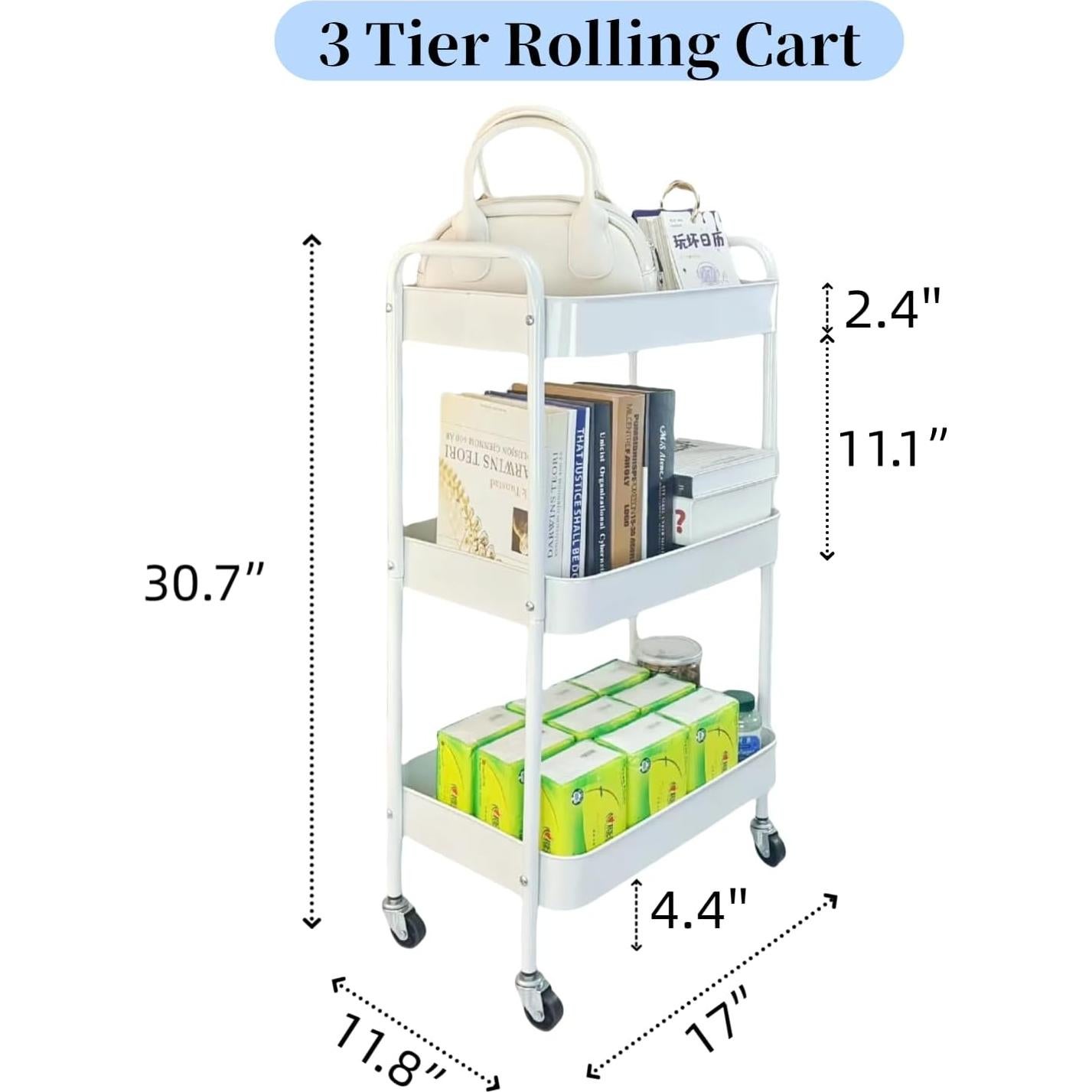 Carro rodante de metal 3 niveles LIWNYRK blanco con ruedas