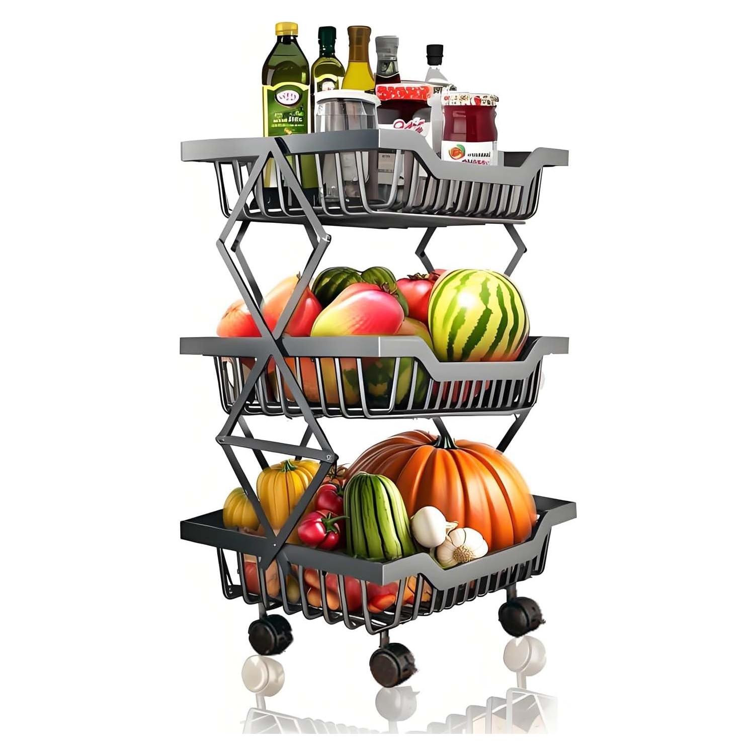 Carro de Almacenamiento Plegable MGMGART Negro 3 Niveles 2.2 kg