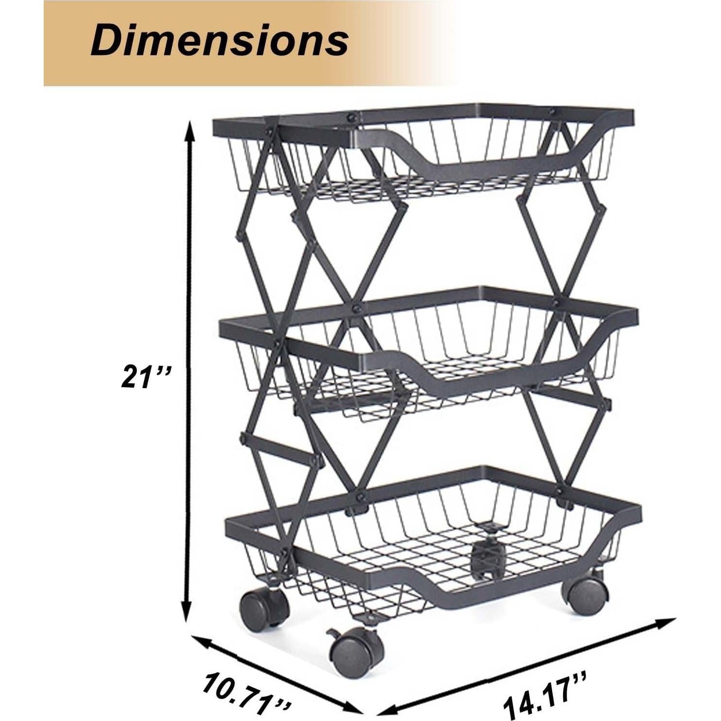 Carro de Almacenamiento Plegable MGMGART Negro 3 Niveles 2.2 kg