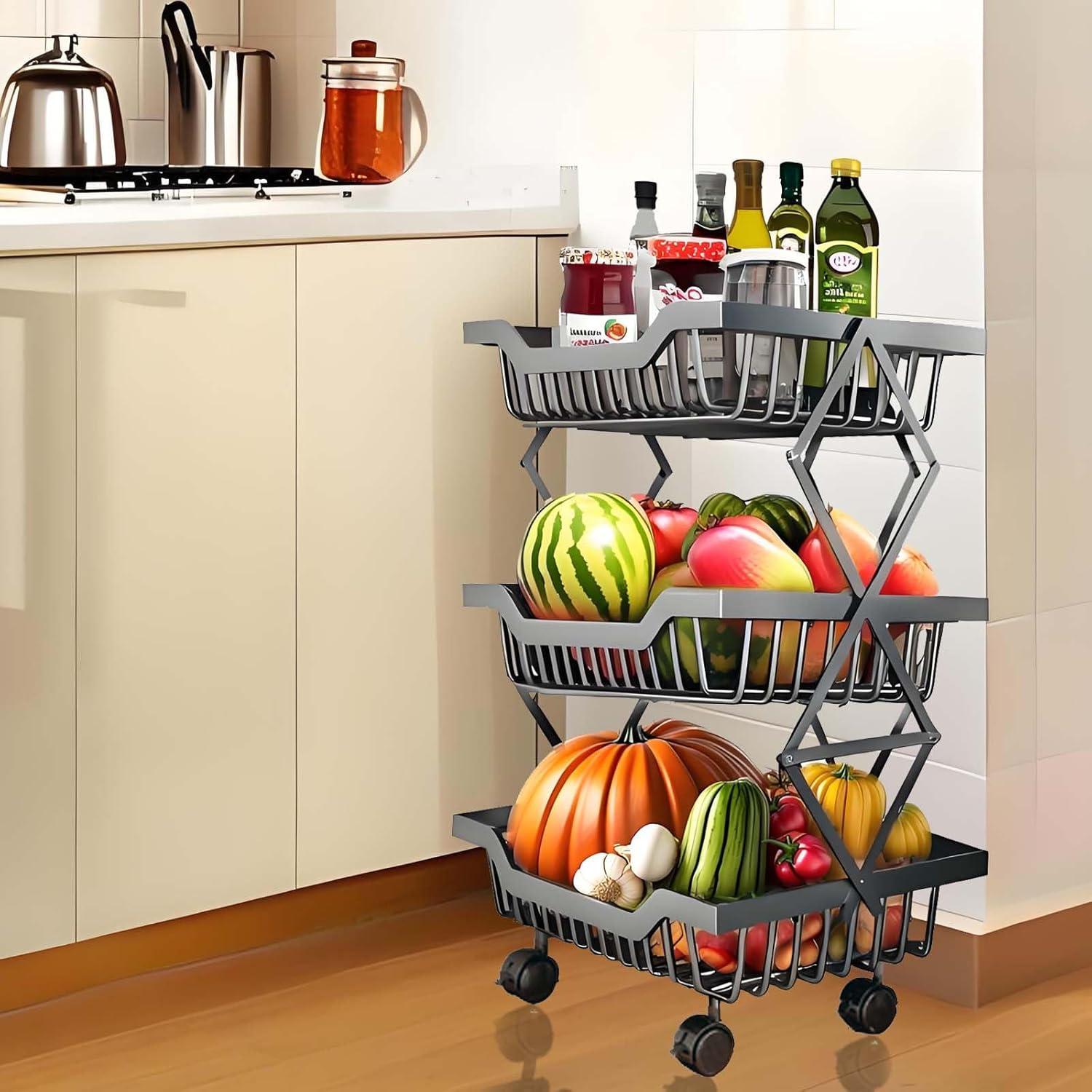 Carro de Almacenamiento Plegable MGMGART Negro 3 Niveles 2.2 kg