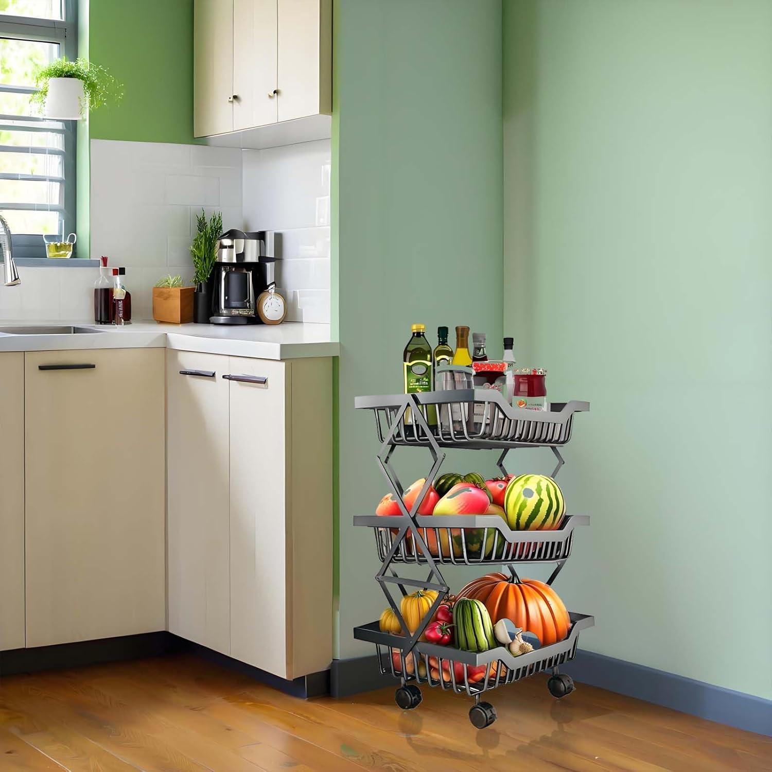 Carro de Almacenamiento Plegable MGMGART Negro 3 Niveles 2.2 kg