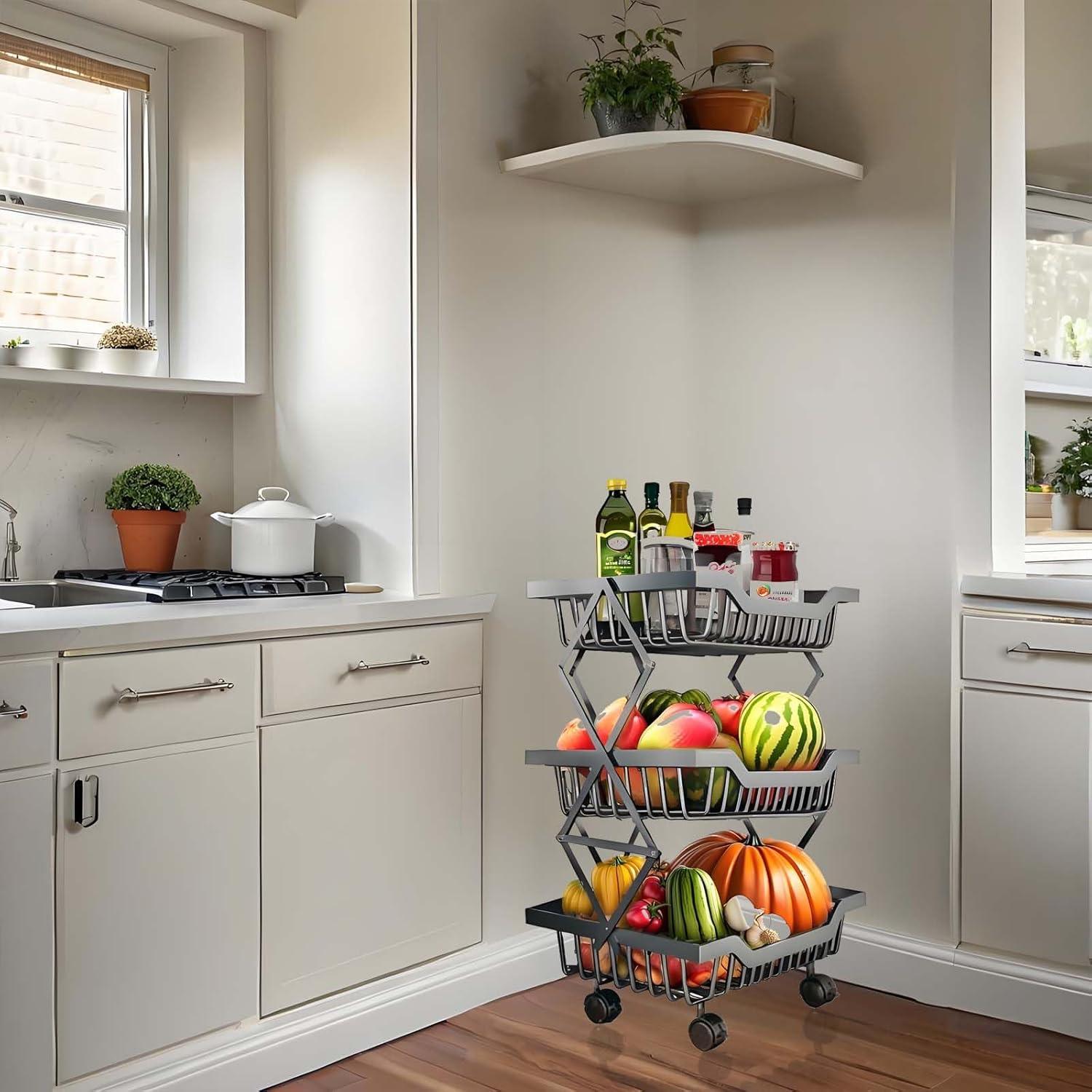 Carro de Almacenamiento Plegable MGMGART Negro 3 Niveles 2.2 kg