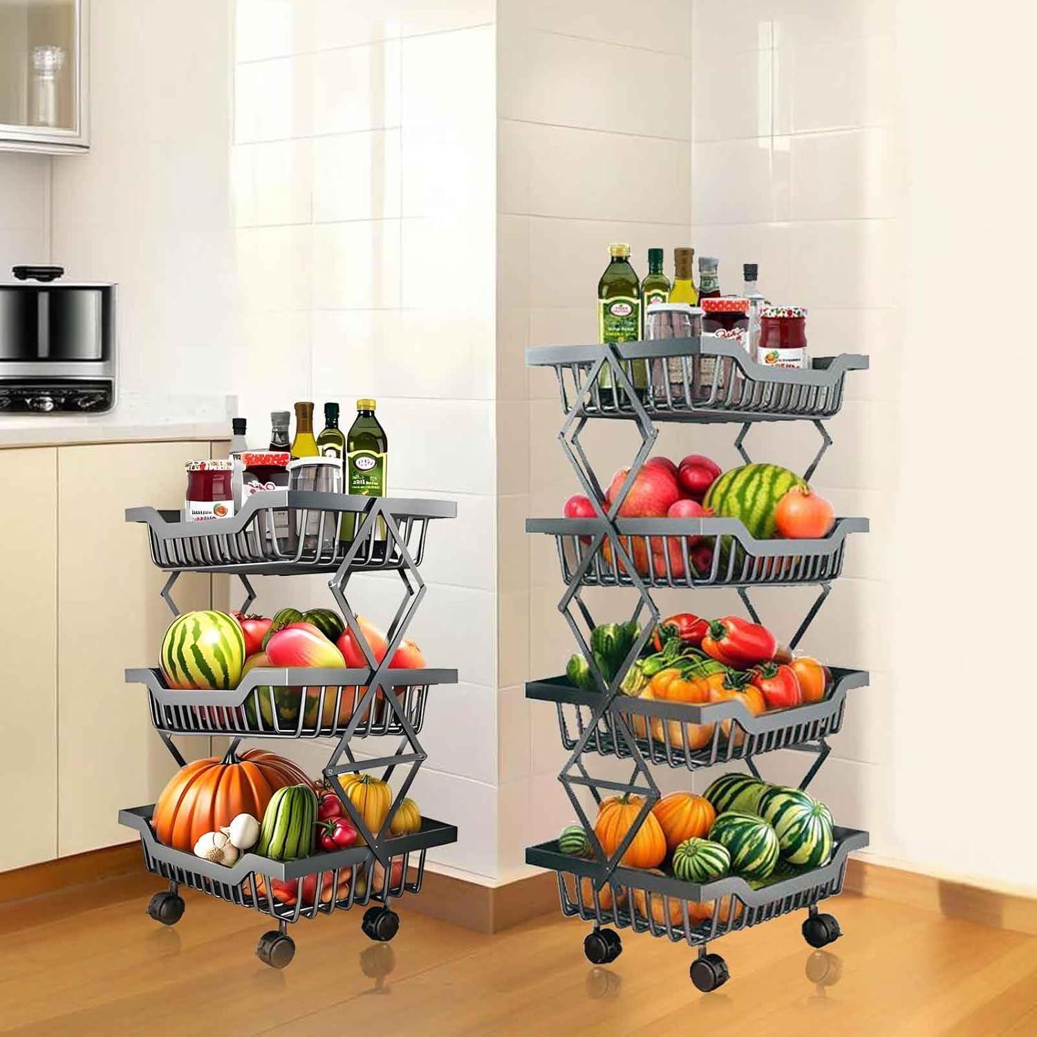 Carro de Almacenamiento Plegable MGMGART Negro 3 Niveles 2.2 kg