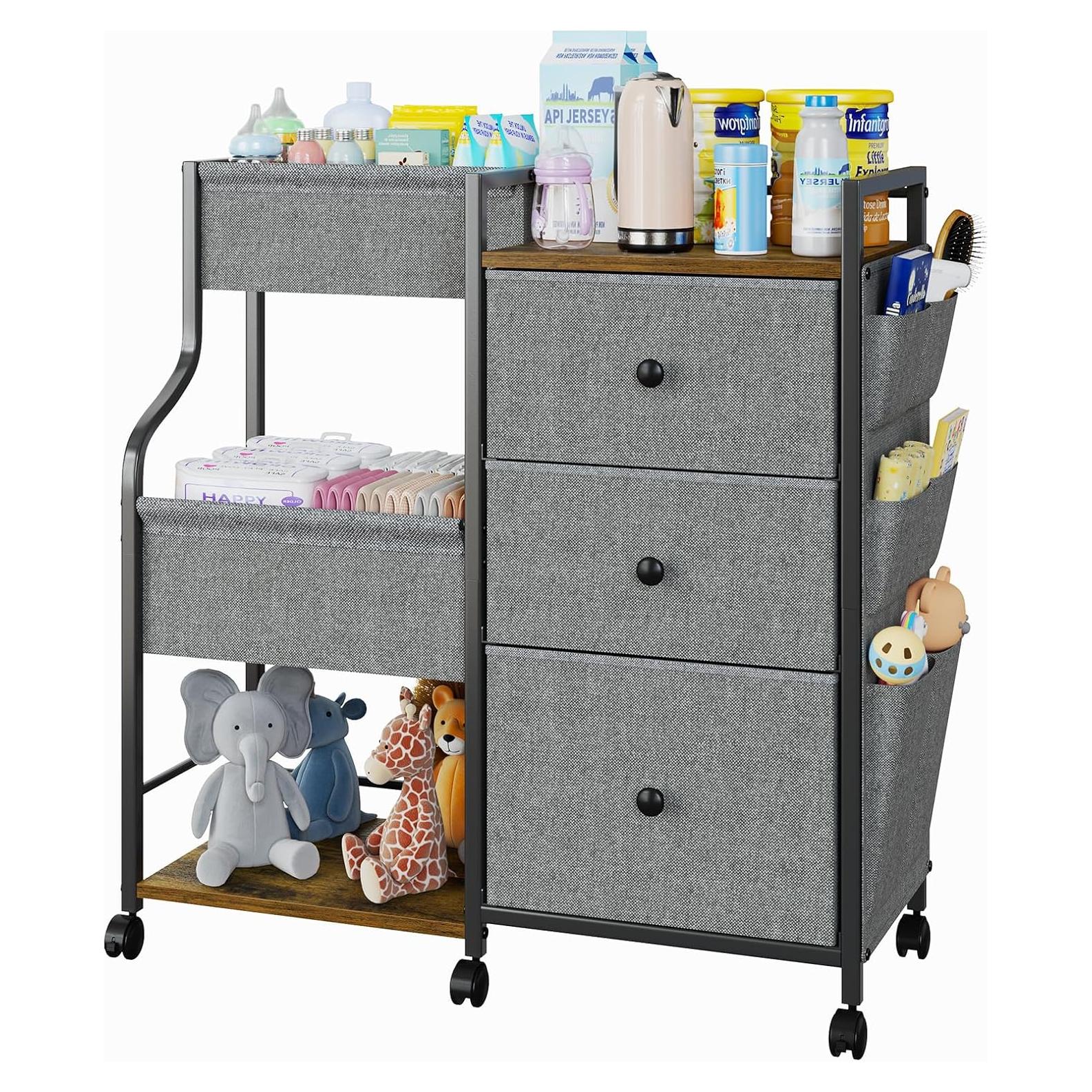 Organizador de Pañales Nuoex 3 Niveles con Ruedas Gris