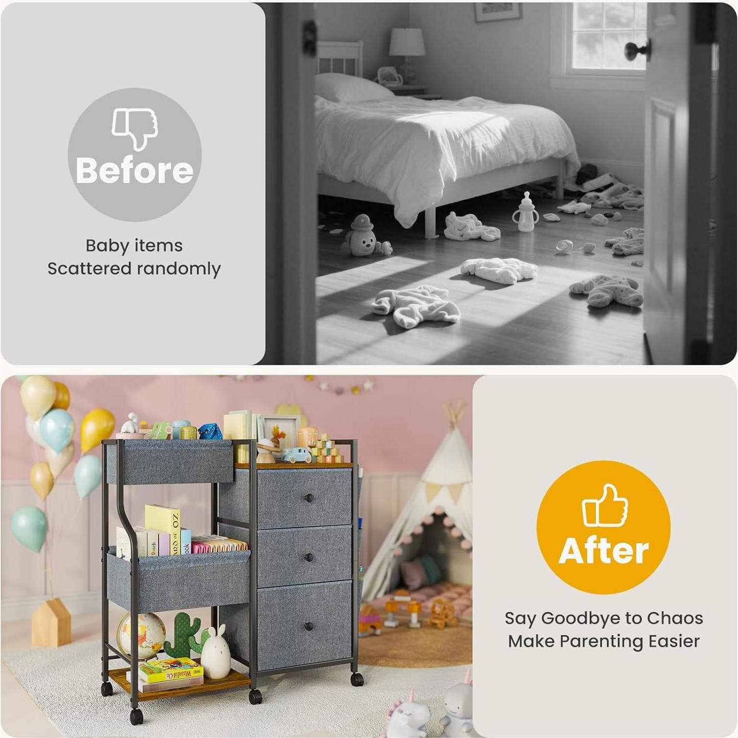 Organizador de Pañales Nuoex 3 Niveles con Ruedas Gris