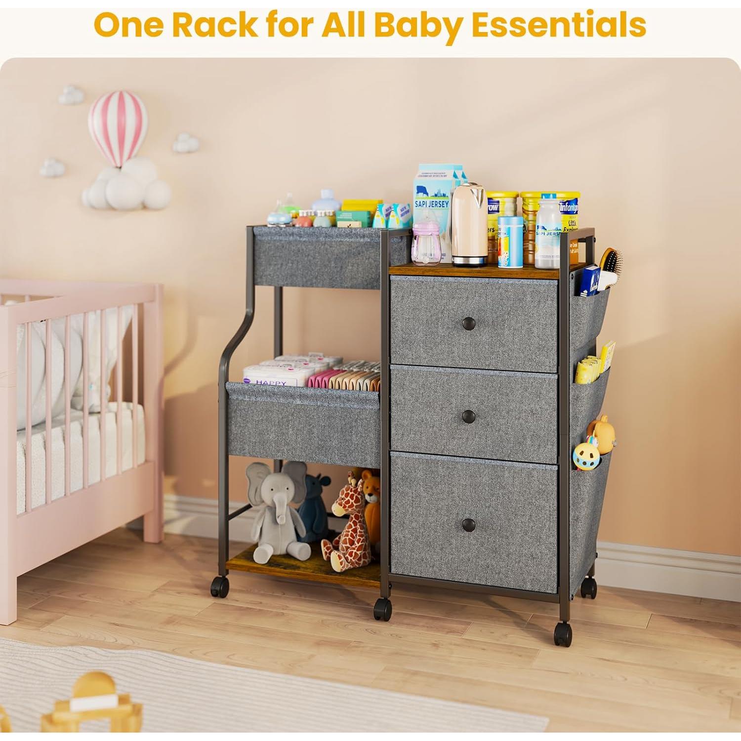 Organizador de Pañales Nuoex 3 Niveles con Ruedas Gris