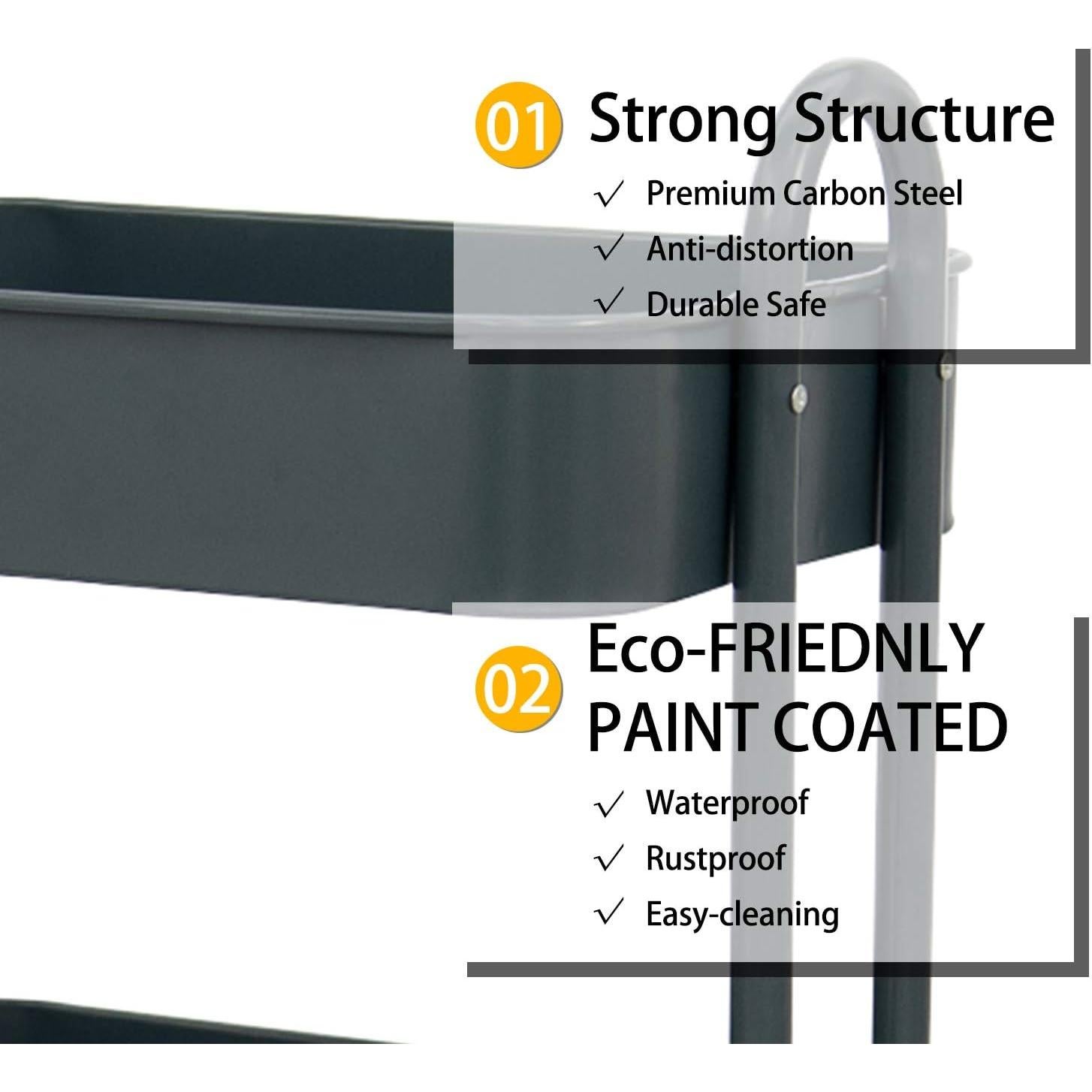 Carro de Almacenamiento Móvil Wonline 3 Niveles Metal Gris