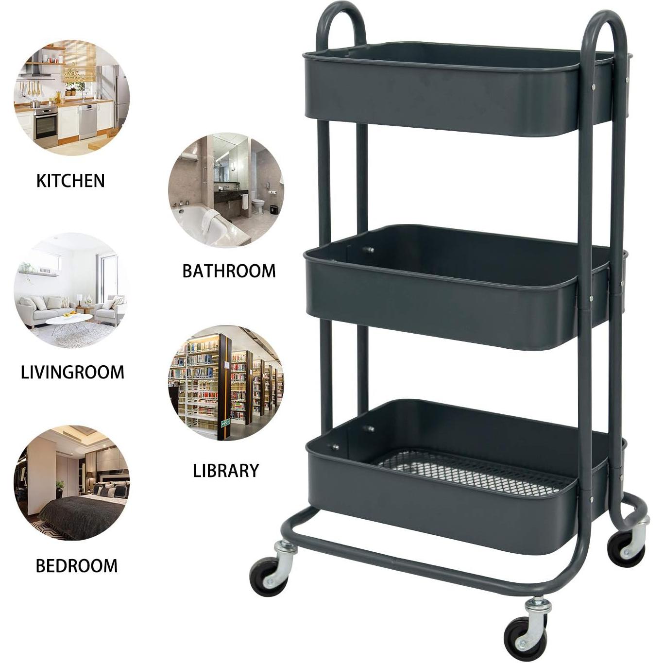 Carro de Almacenamiento Móvil Wonline 3 Niveles Metal Gris