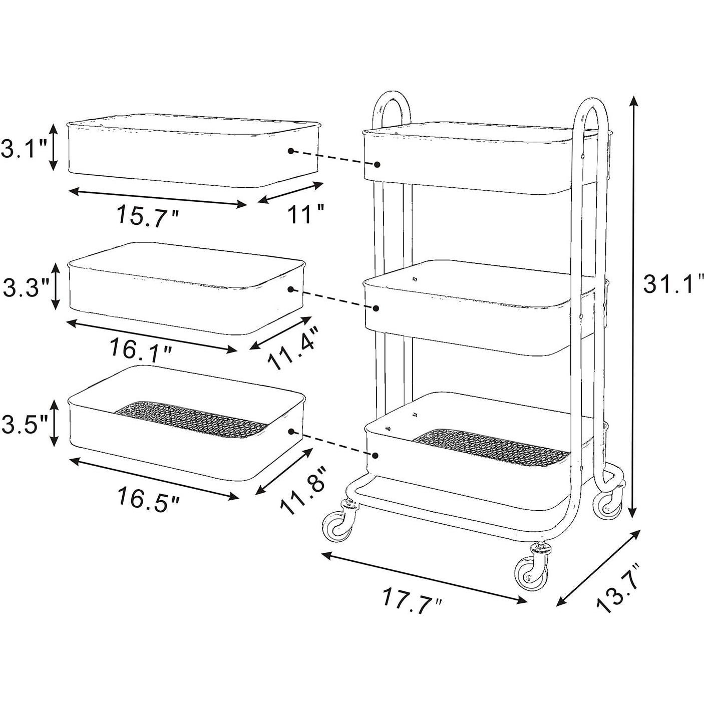 Carro de Almacenamiento Móvil Wonline 3 Niveles Metal Gris