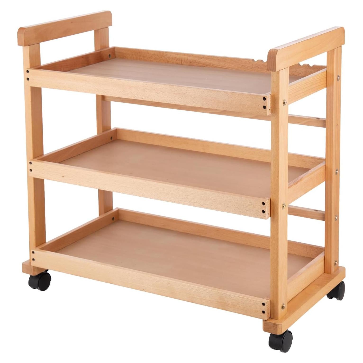 Carro Rodante de Almacenamiento Caída en Arte 3 Niveles Madera Haya