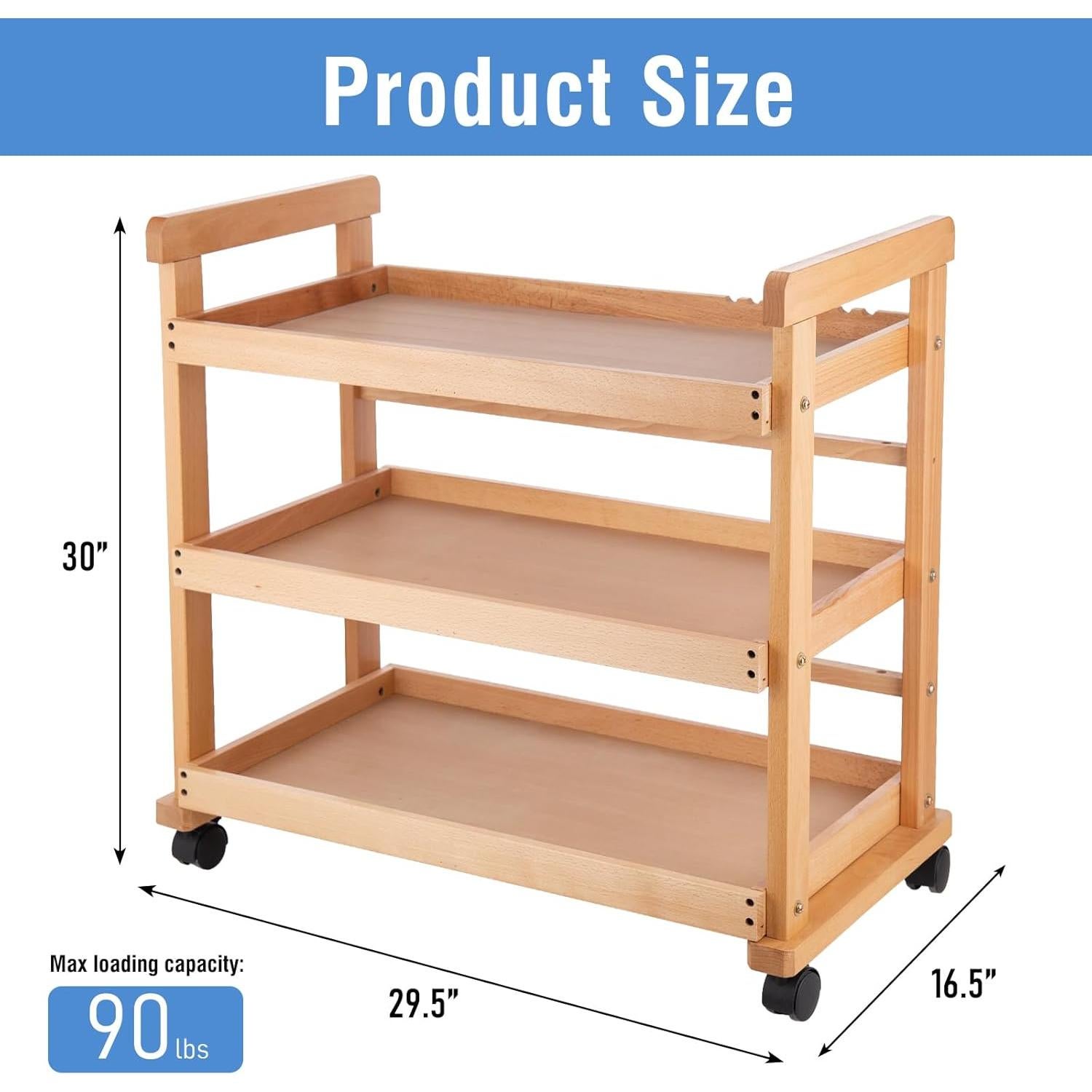 Carro Rodante de Almacenamiento Caída en Arte 3 Niveles Madera Haya
