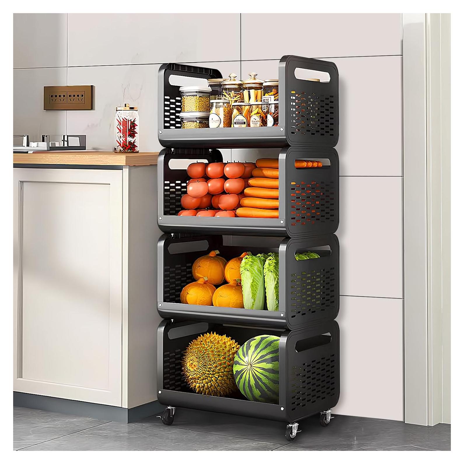 Carrito de Almacenamiento Pasocel 4 Niveles Negro 40x30x99 cm