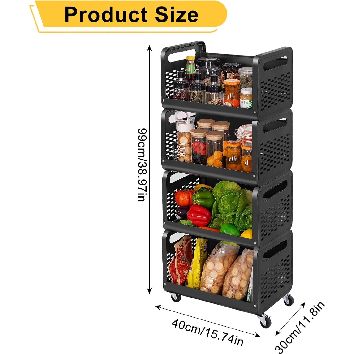 Carrito de Almacenamiento Pasocel 4 Niveles Negro 40x30x99 cm