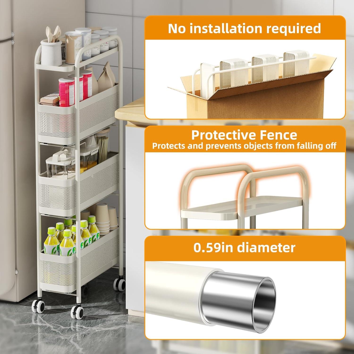 Carro de Almacenamiento Delgado CABTE 4 Niveles Blanco